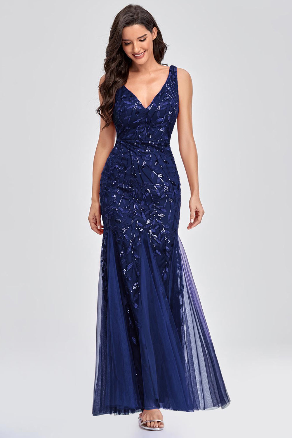Sexy V-neck Appliques Prom Dresses with Beading