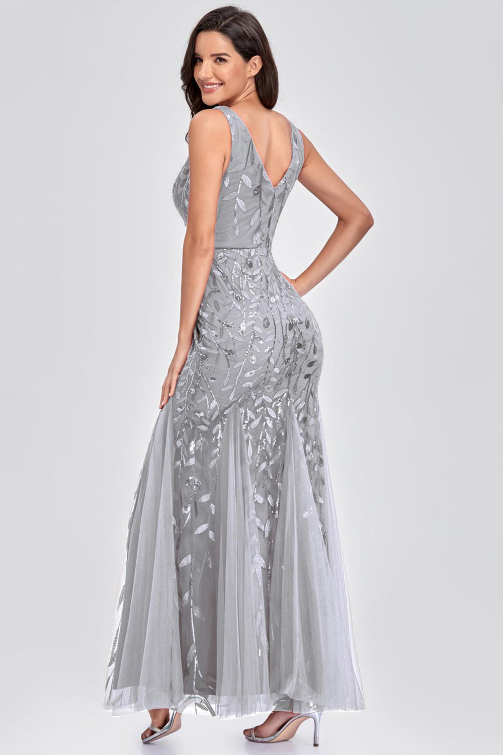 Sexy V-neck Appliques Prom Dresses with Beading