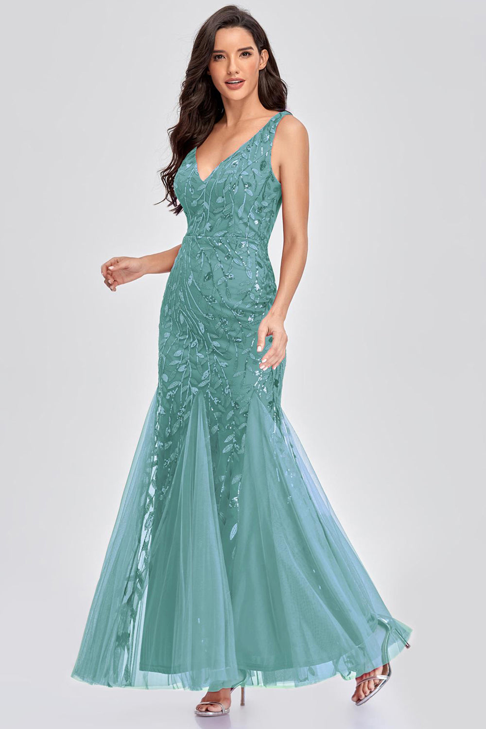 Sexy V neck Appliques Prom Dresses with Beading