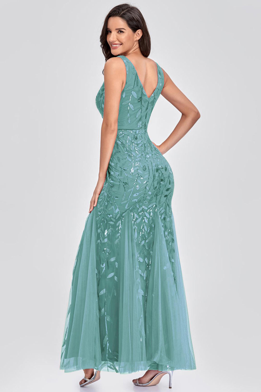 Sexy V-neck Appliques Prom Dresses with Beading