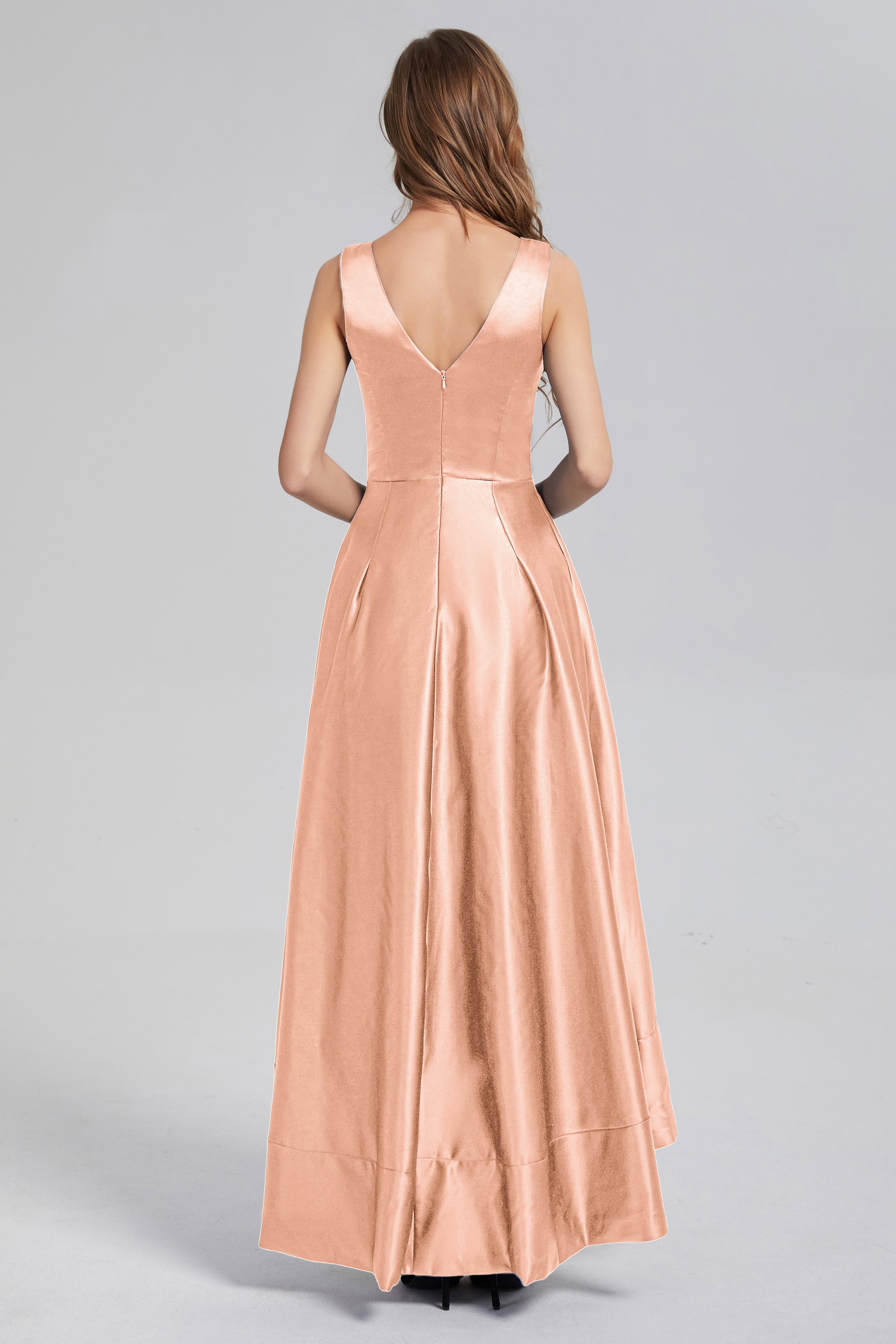 Sleeveless High Low Satin Prom Dresses