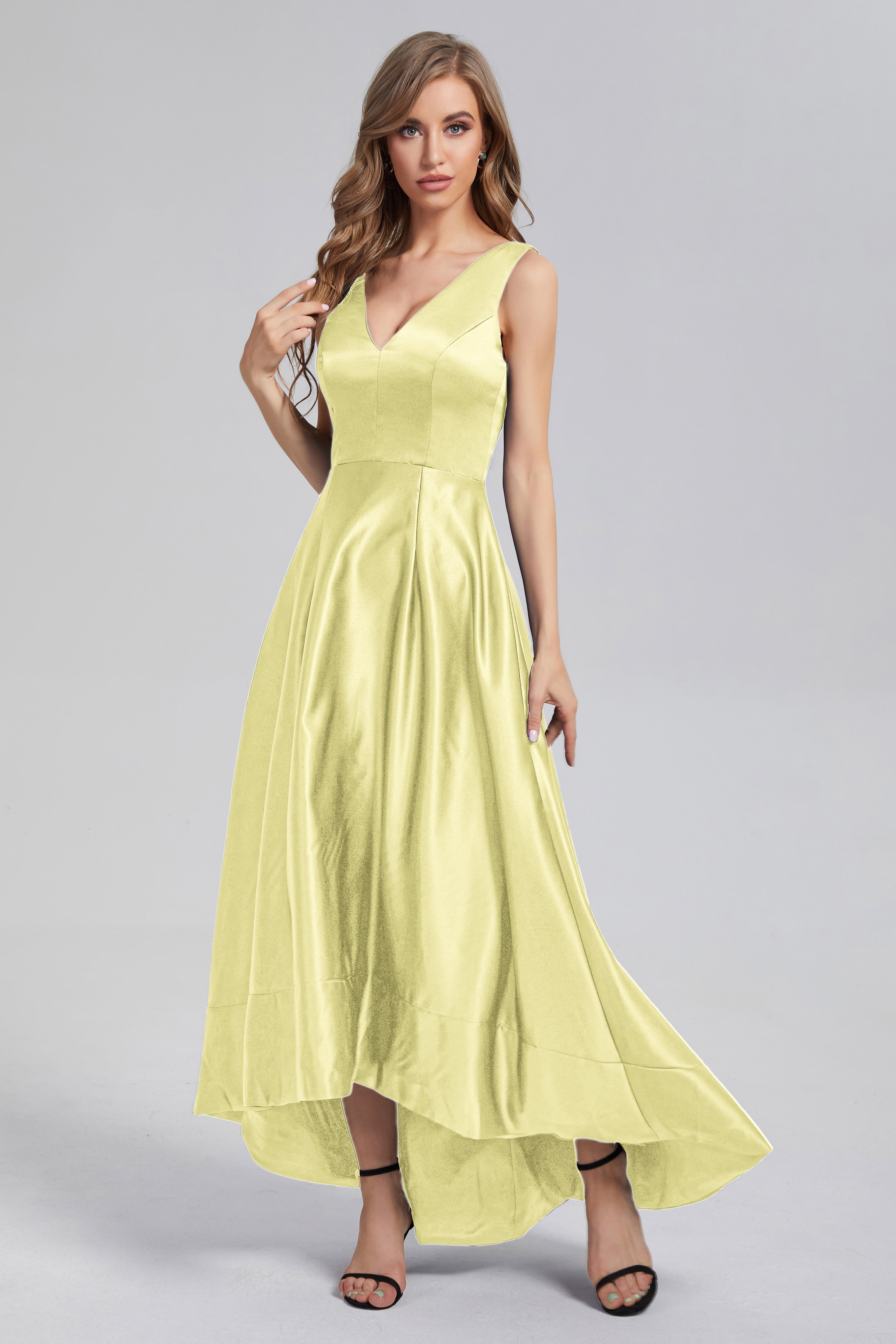 Sleeveless High Low Satin Prom Dresses