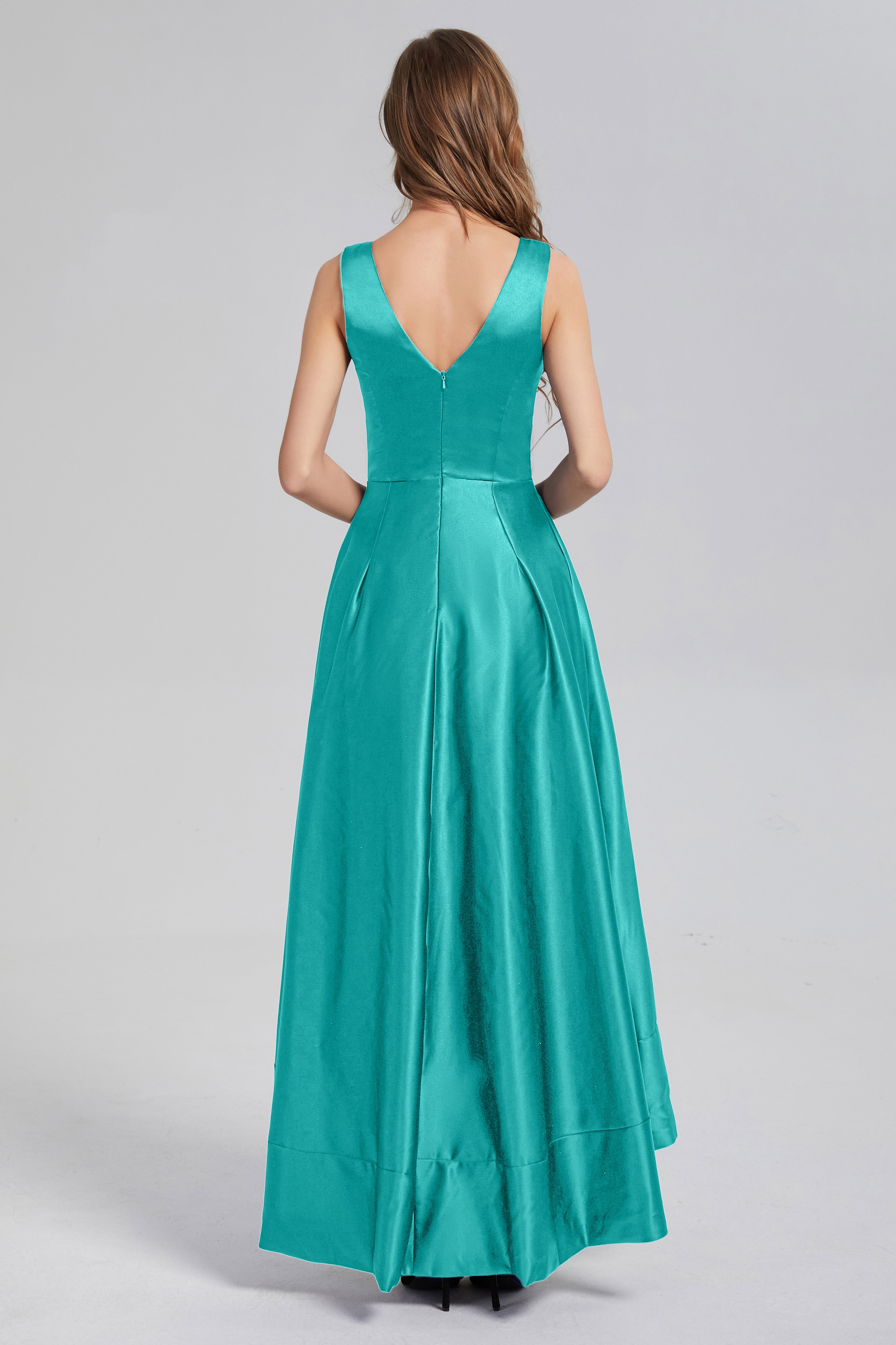 Sleeveless High Low Satin Prom Dresses