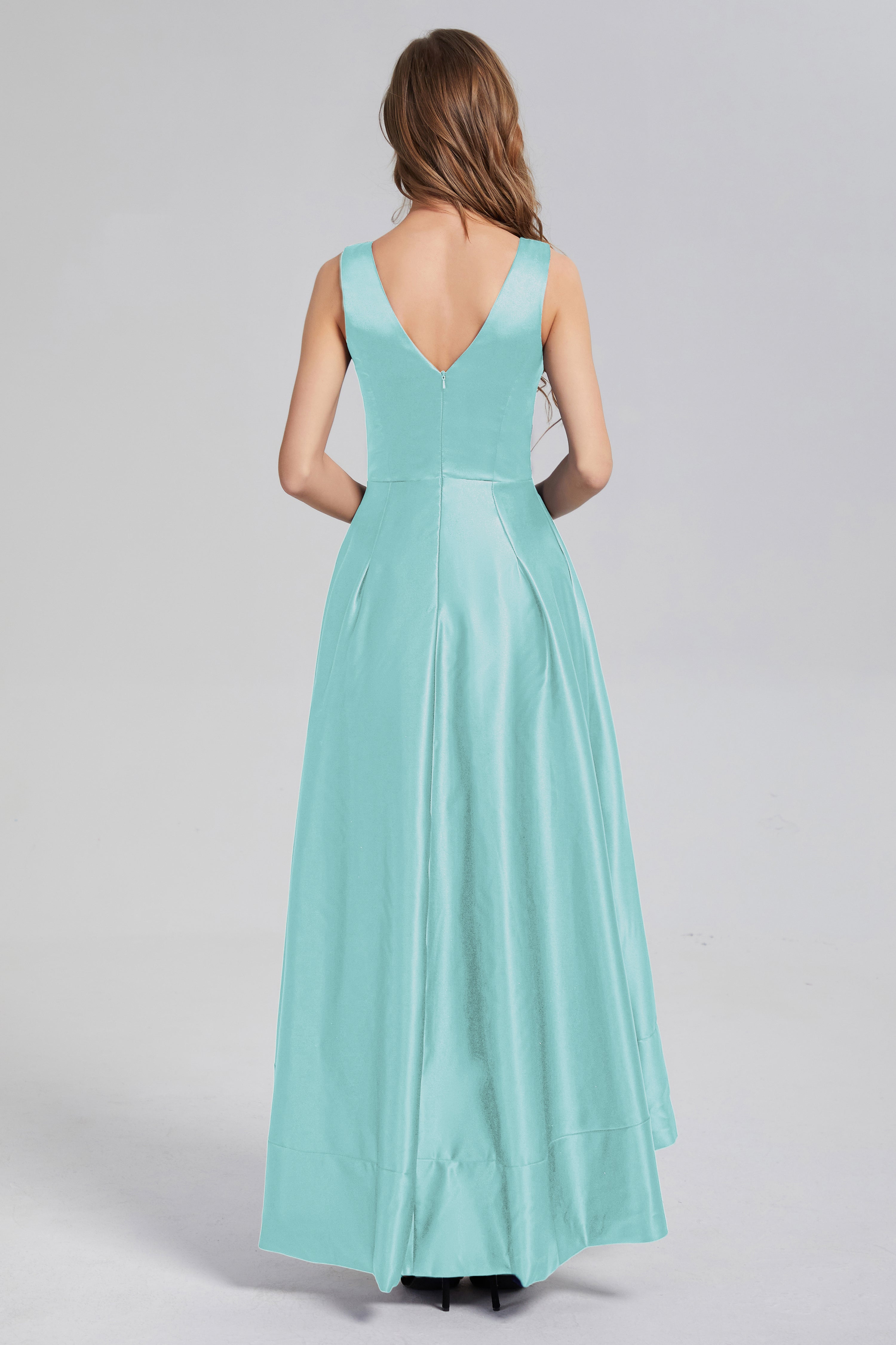 Sleeveless High Low Satin Prom Dresses