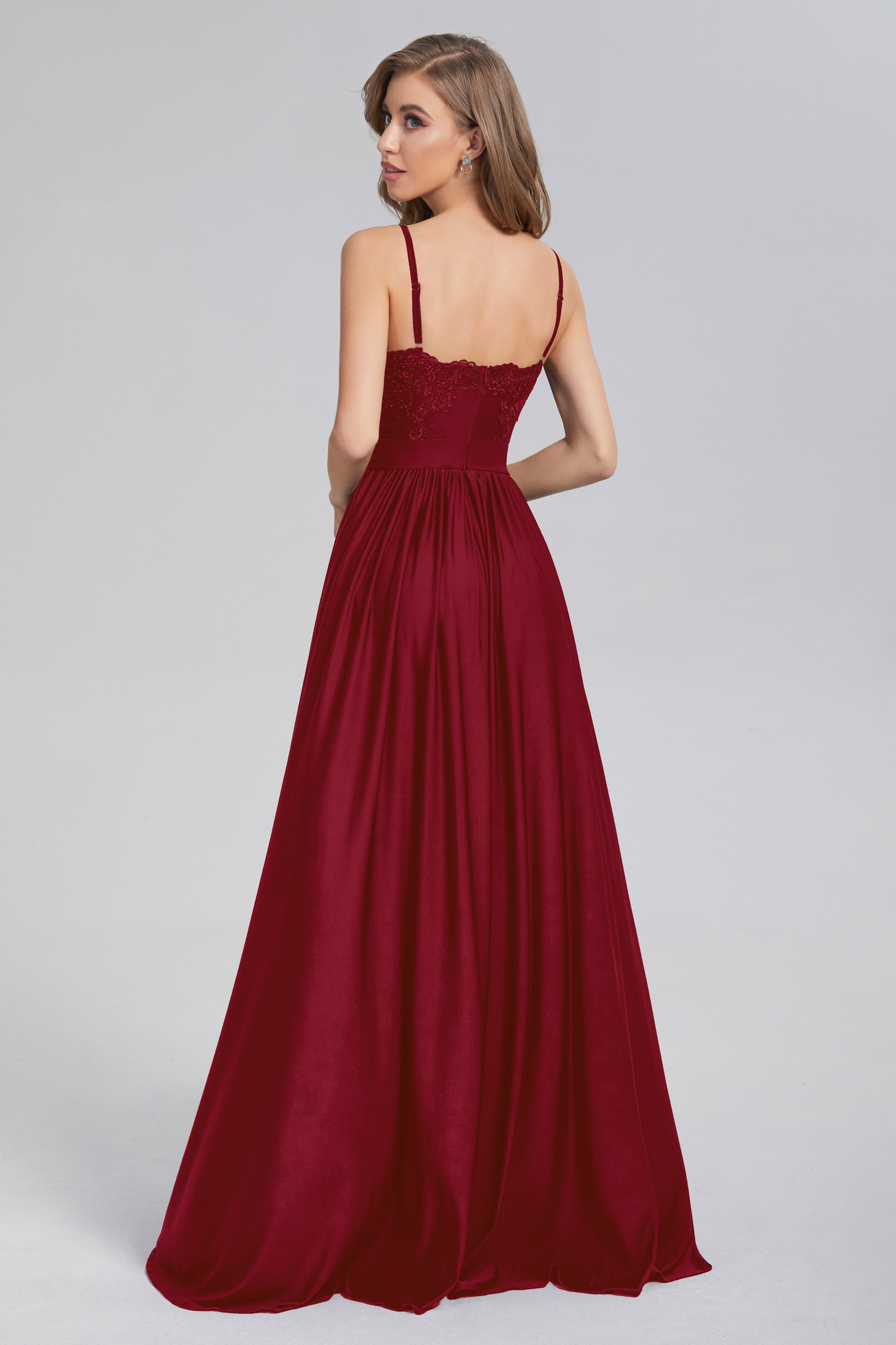 Spaghetti Straps Split Backless Prom Dresses