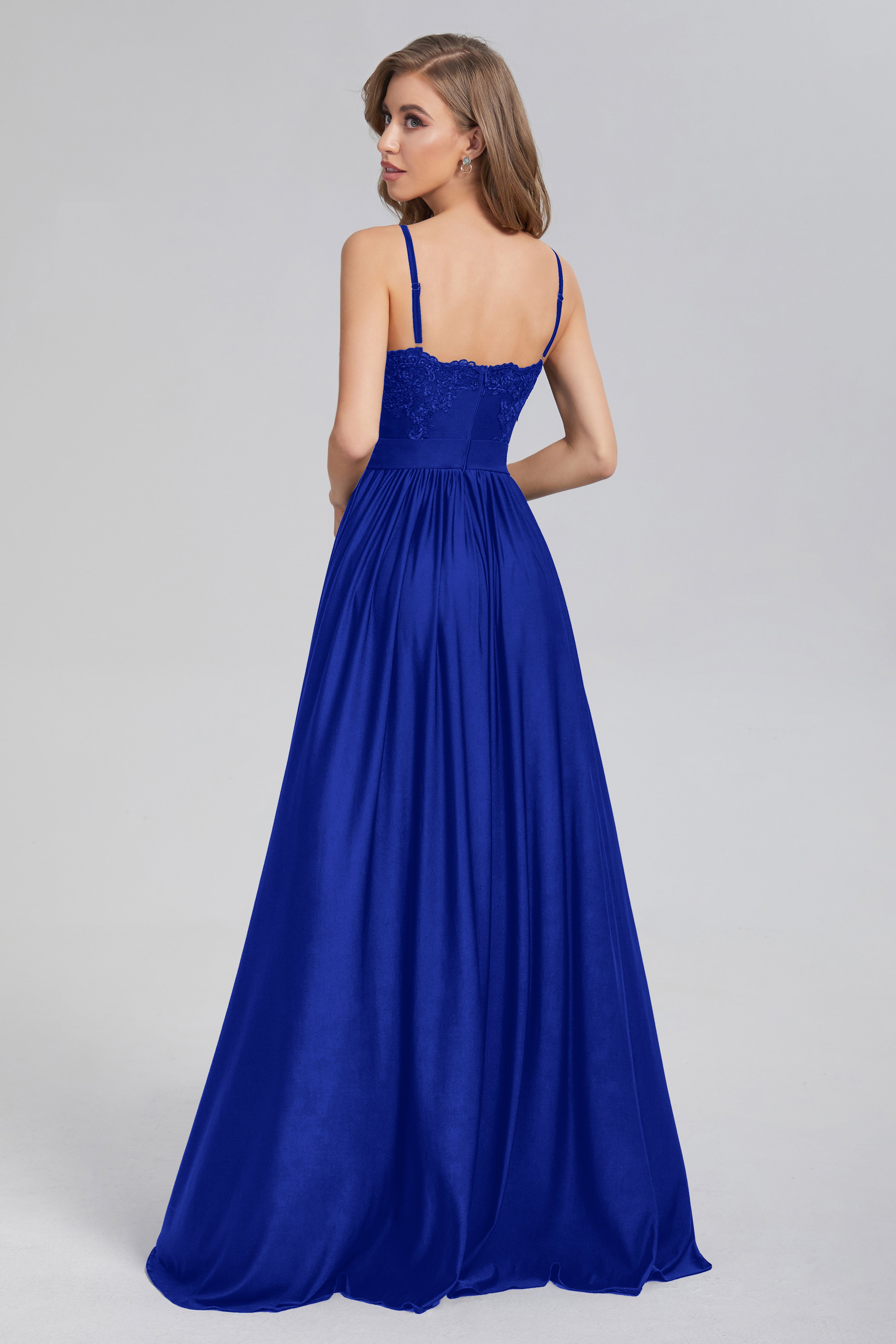 Spaghetti Straps Split Backless Prom Dresses