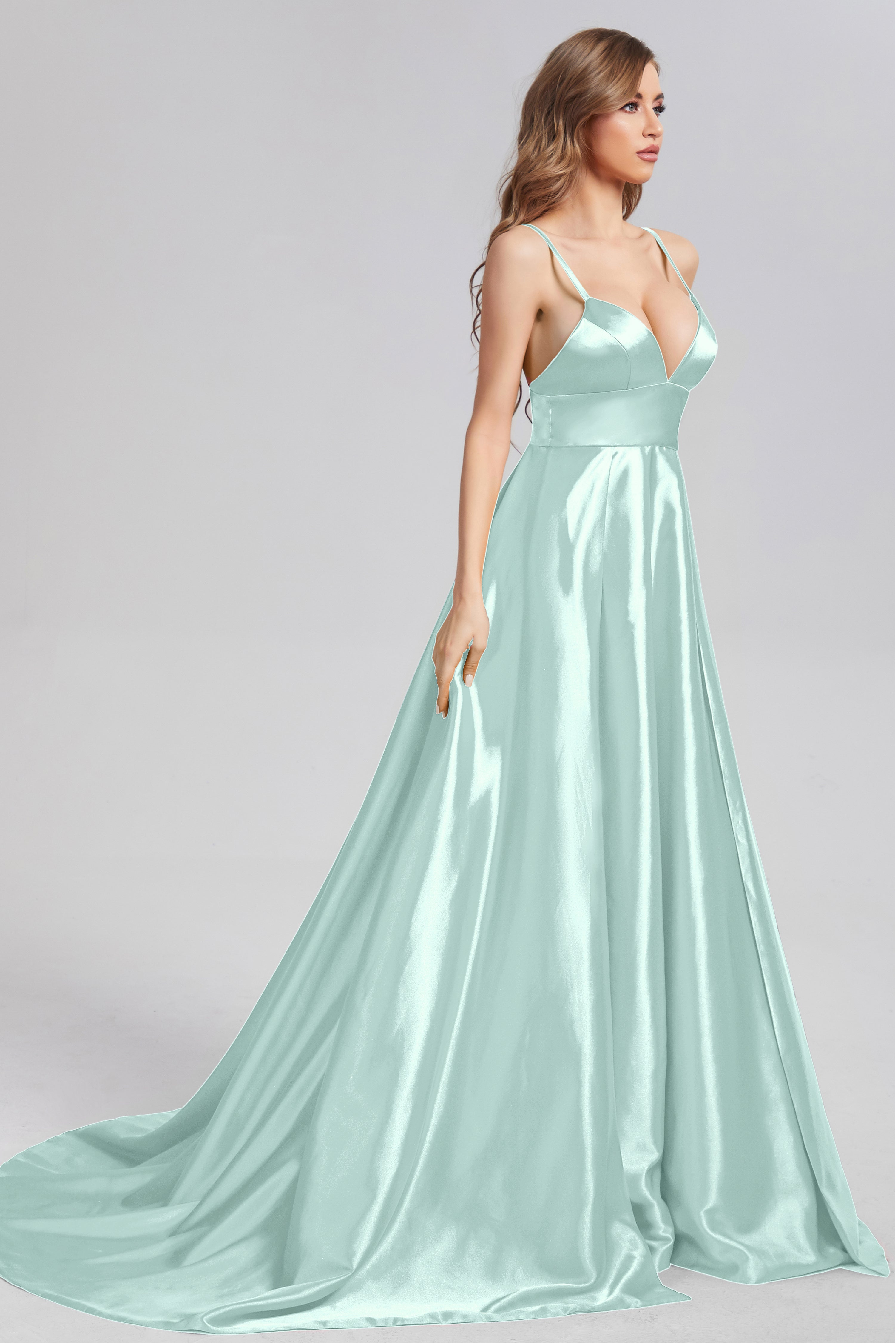 Spaghetti Straps Prom Dresses with Trailing