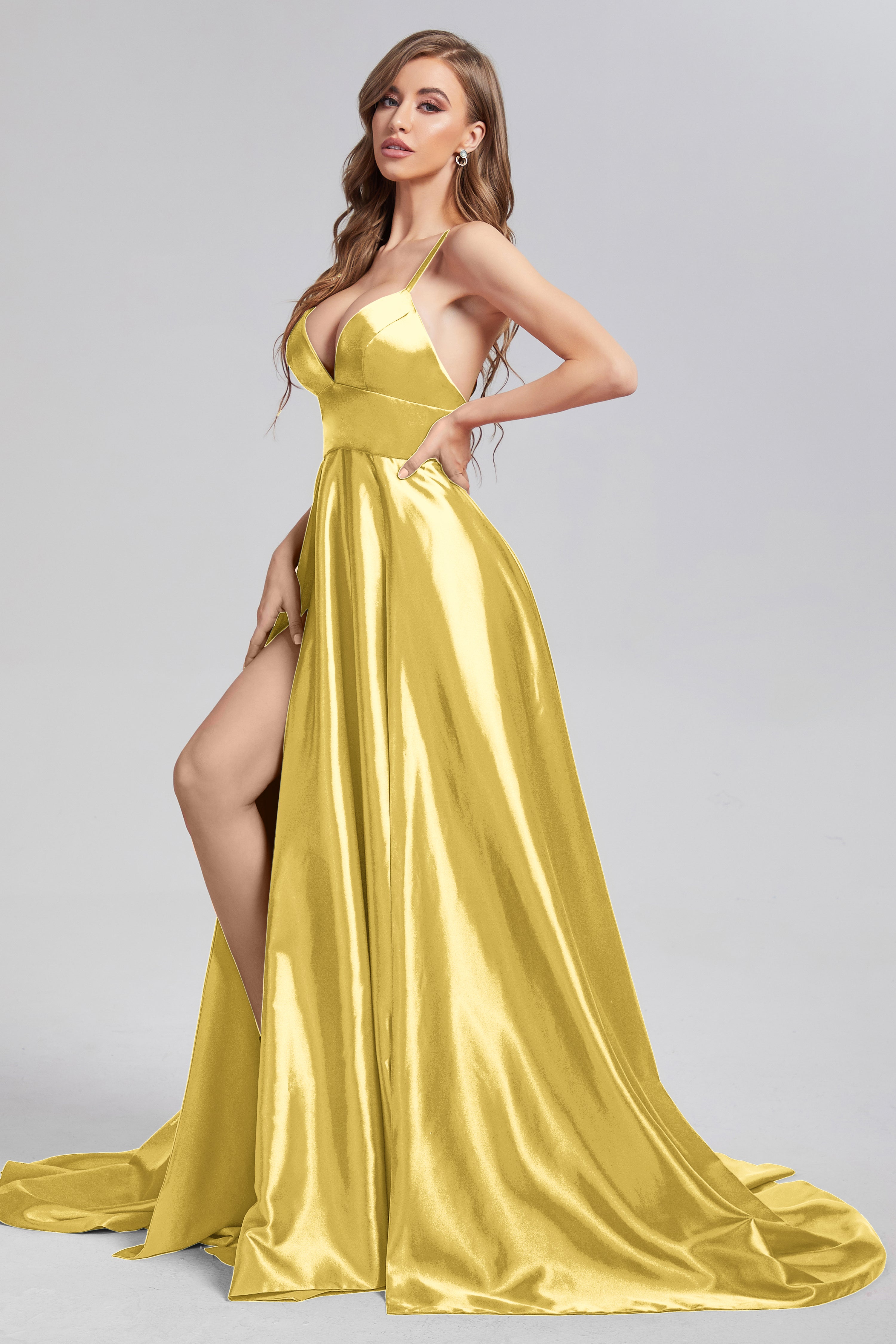 Spaghetti Straps Prom Dresses with Trailing