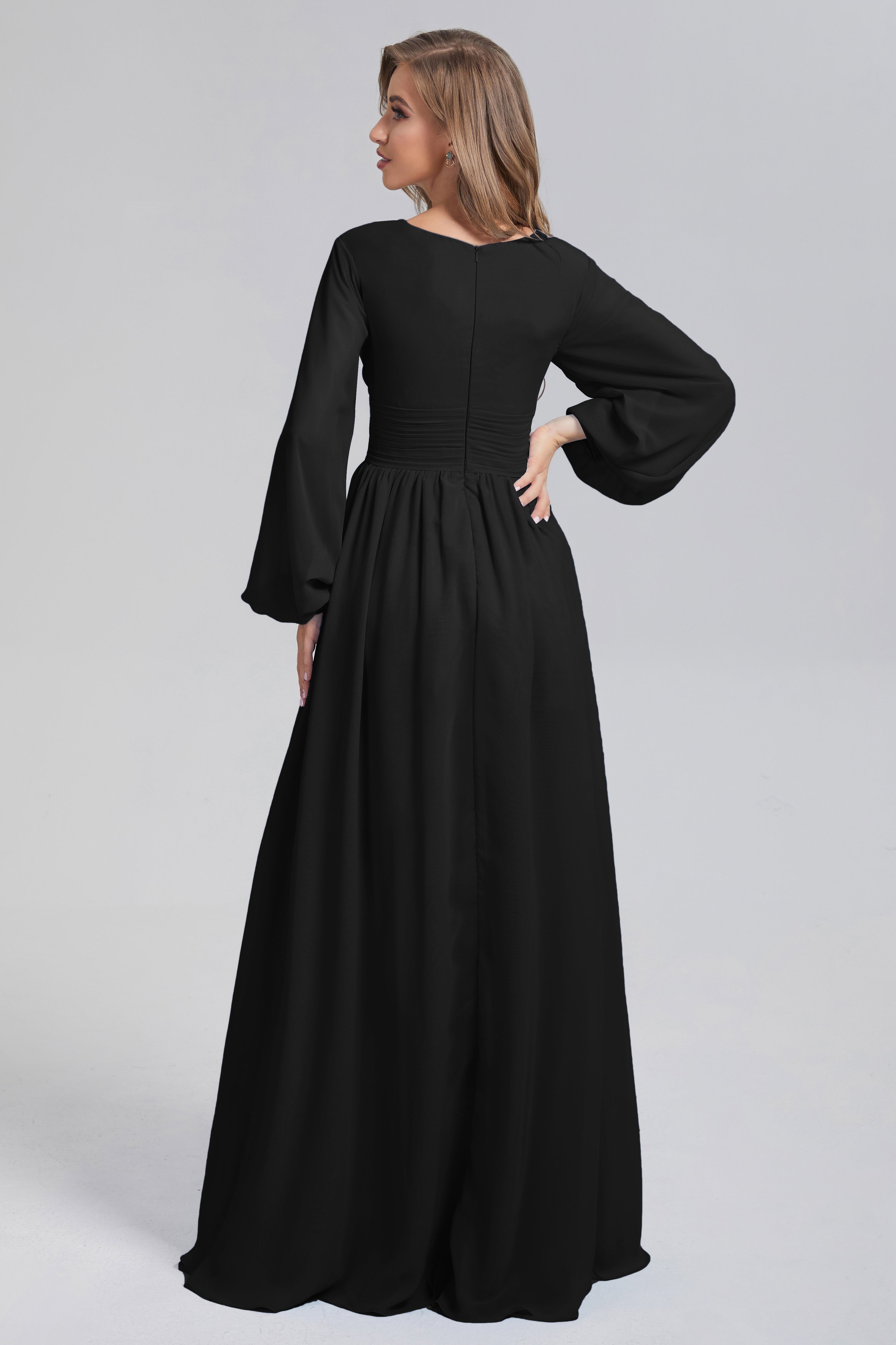 Split Long Sleeve Chiffon Prom Dresses