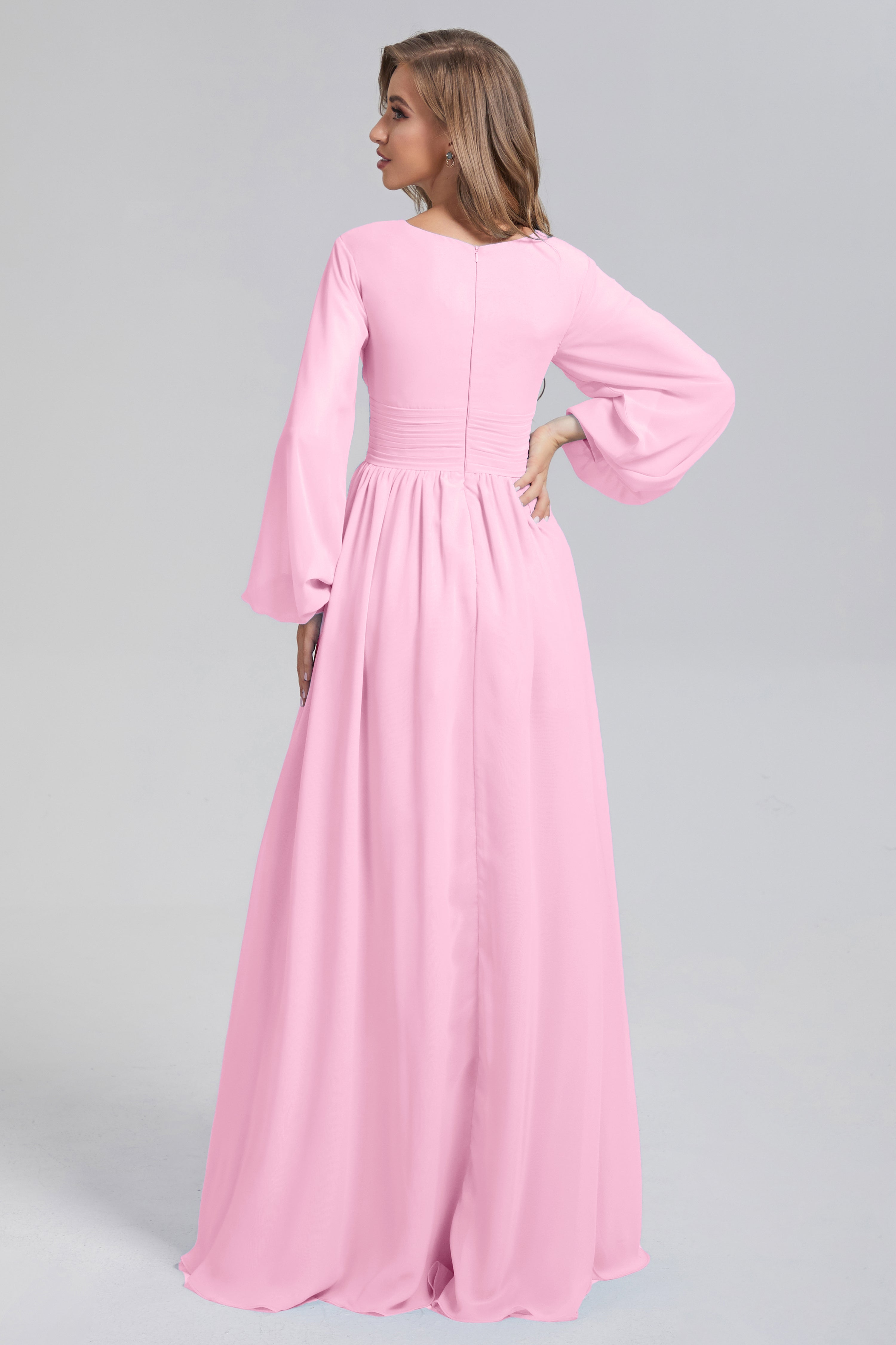 Split Long Sleeve Chiffon Prom Dresses