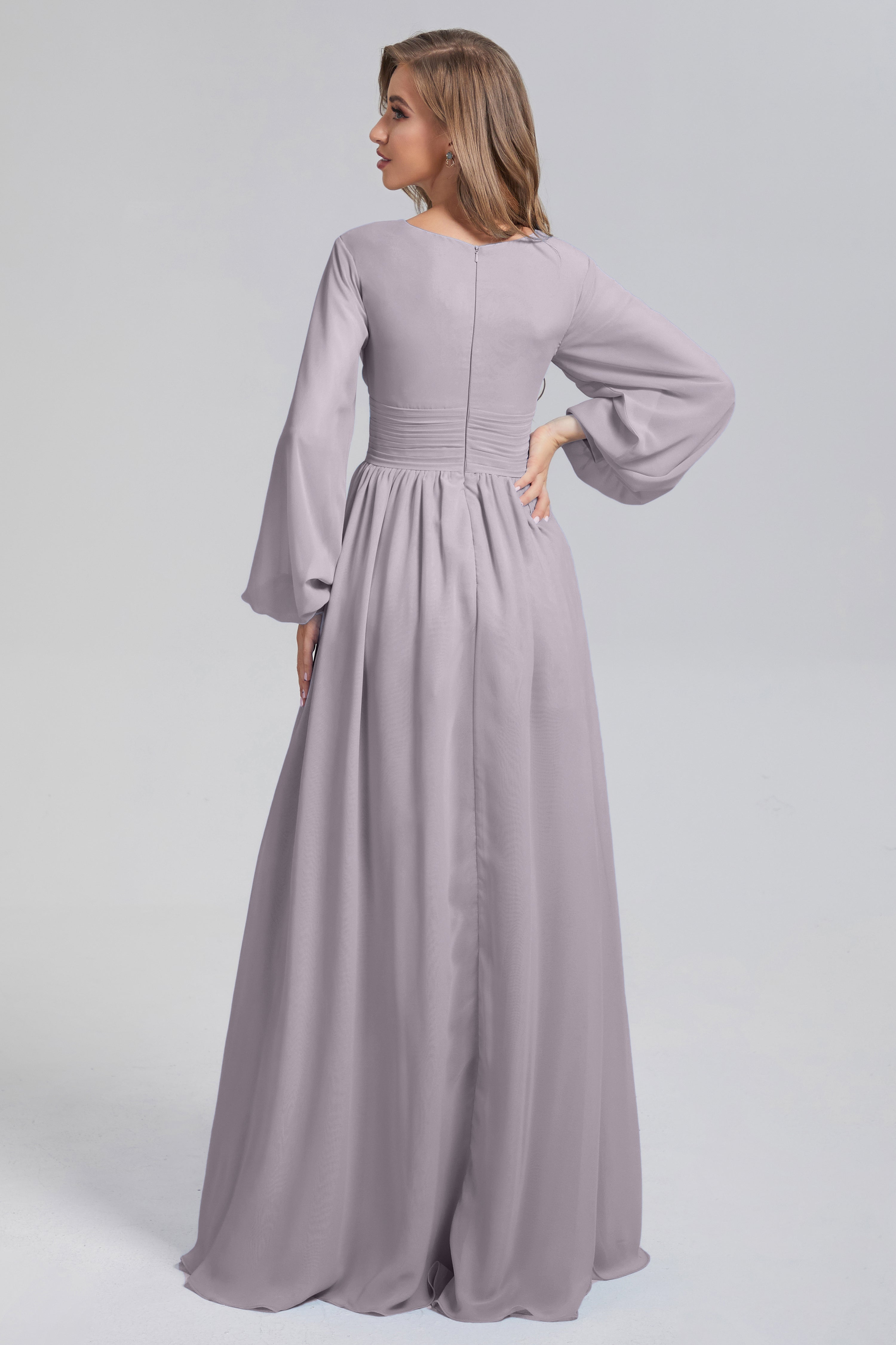 Split Long Sleeve Chiffon Prom Dresses