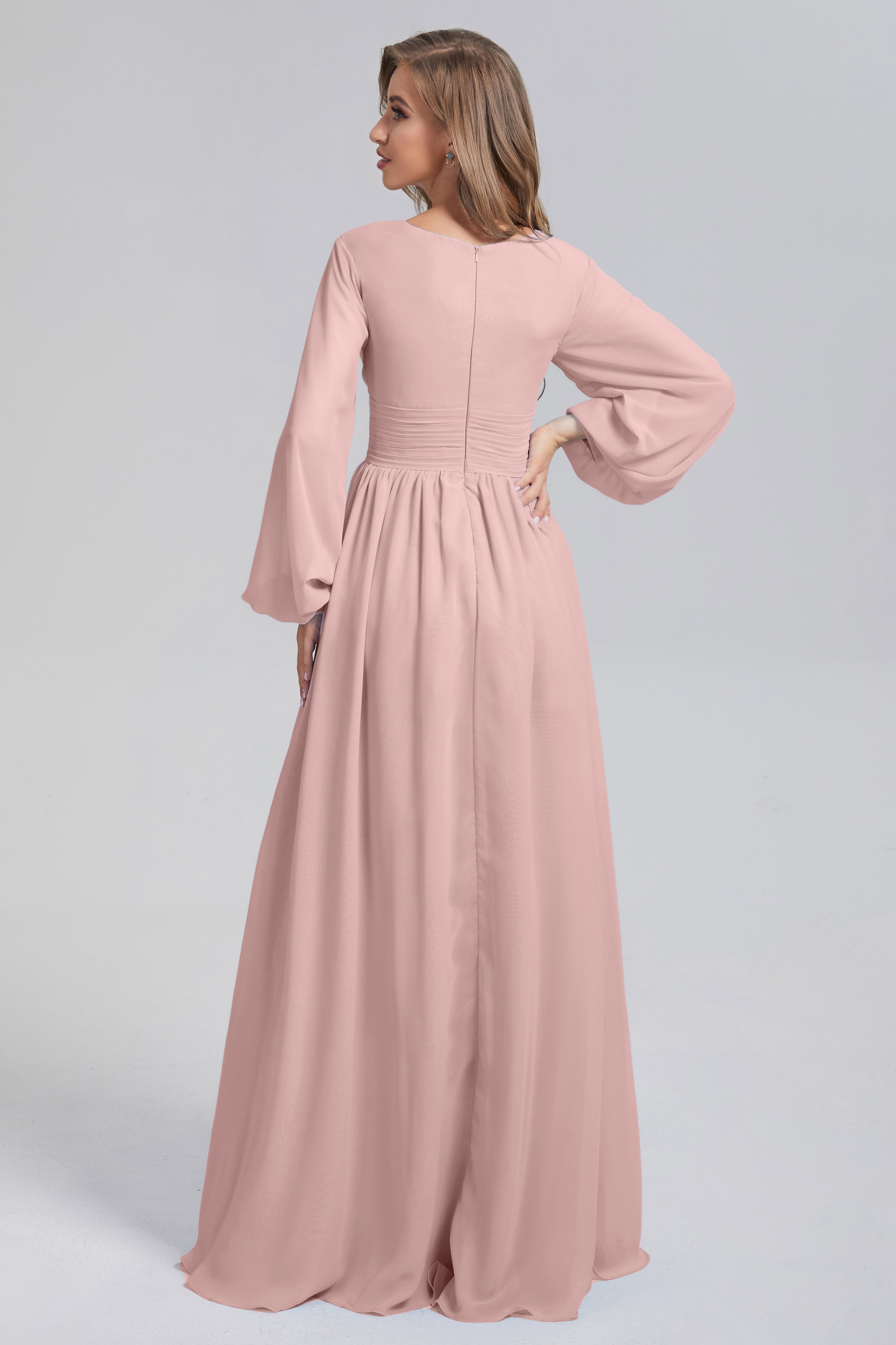 Split Long Sleeve Chiffon Prom Dresses