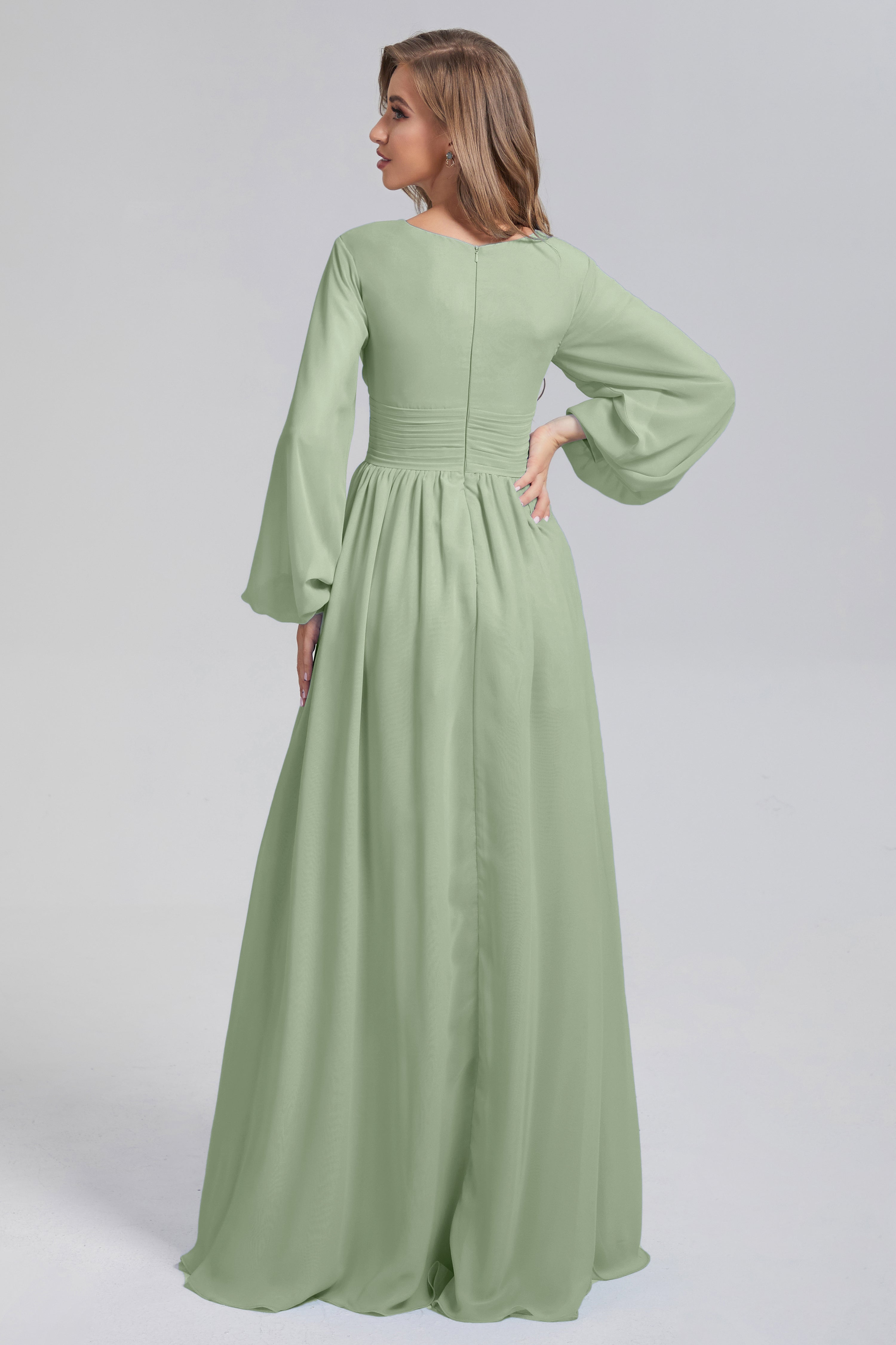 Split Long Sleeve Chiffon Prom Dresses