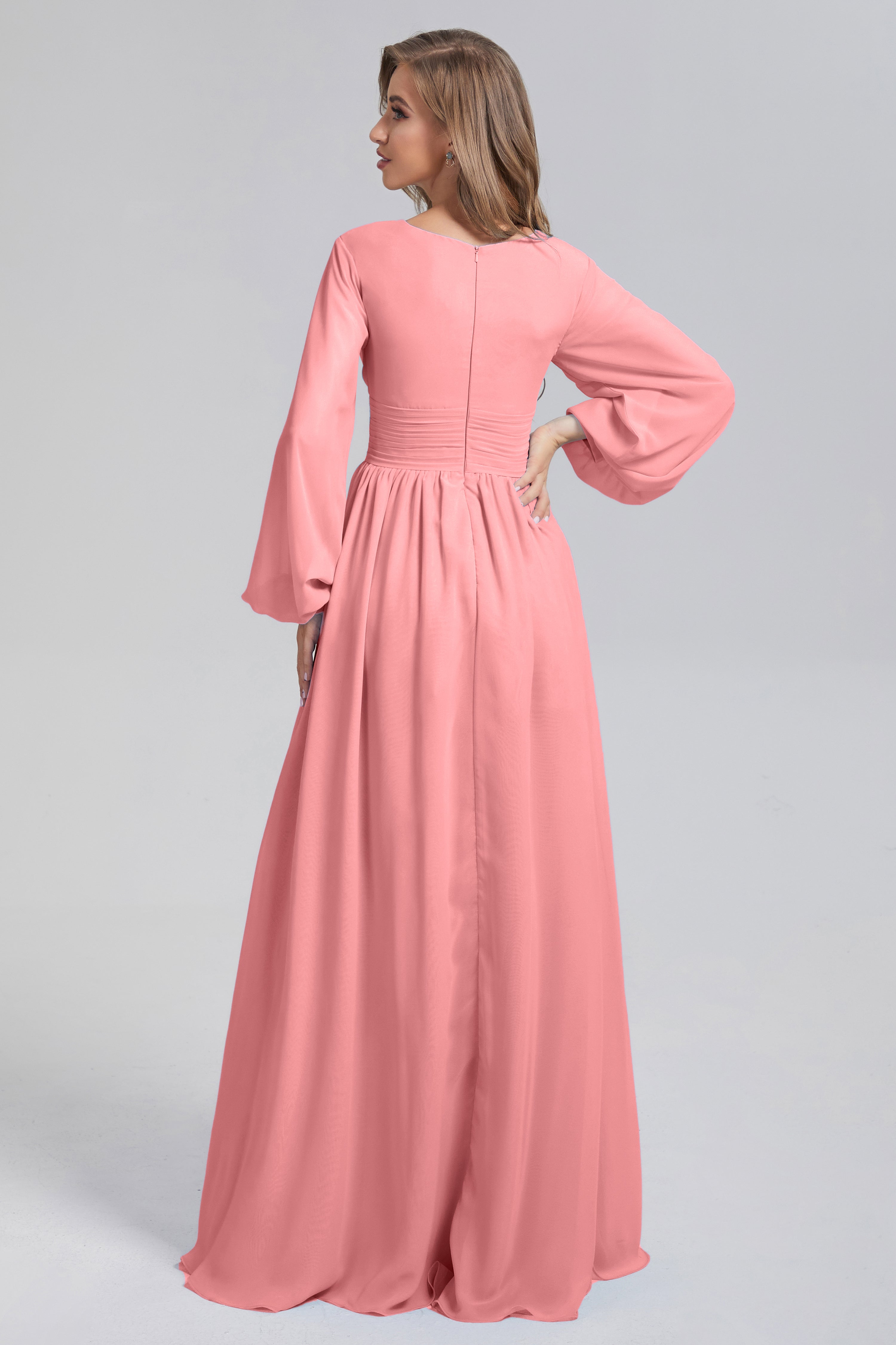 Split Long Sleeve Chiffon Prom Dresses