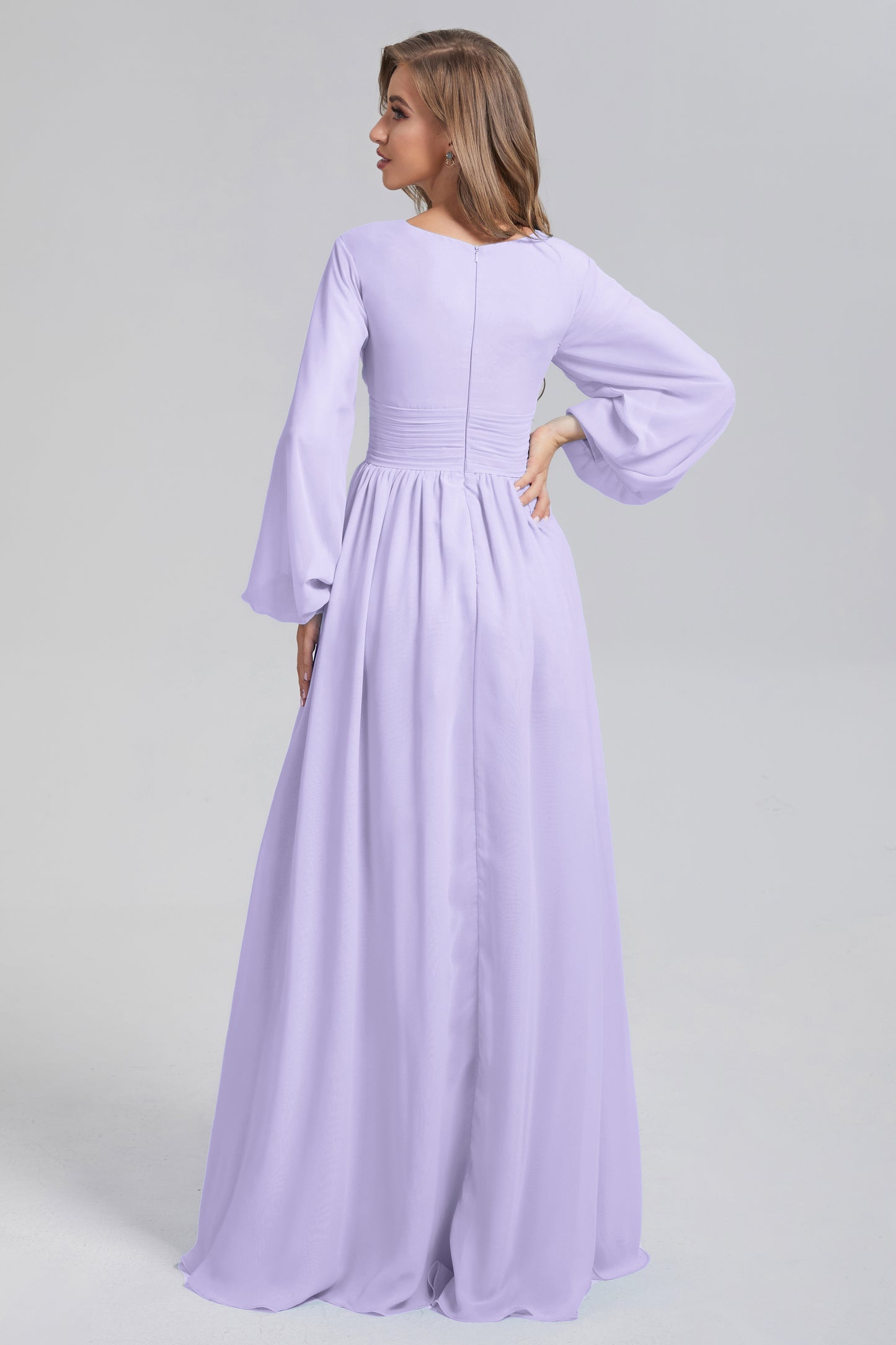 Split Long Sleeve Chiffon Prom Dresses