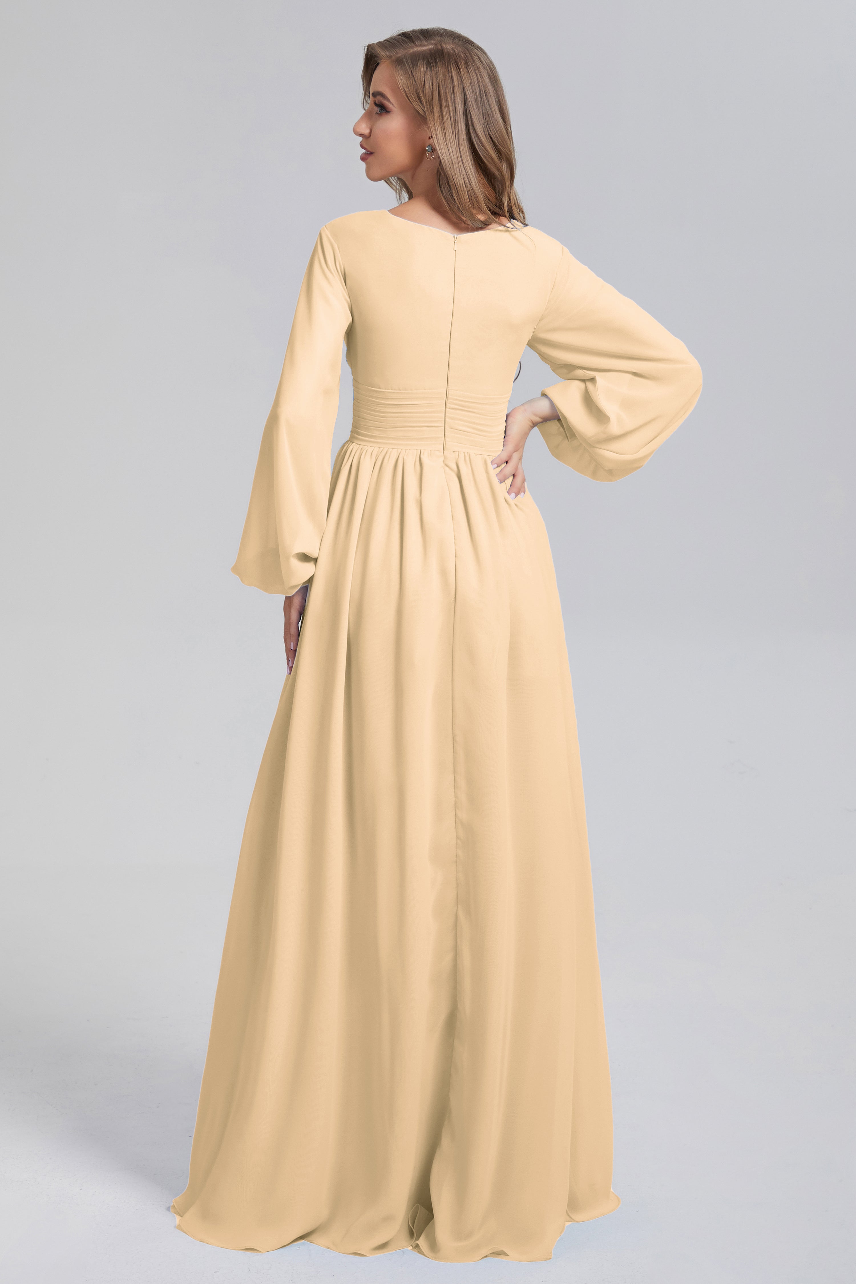 Split Long Sleeve Chiffon Prom Dresses