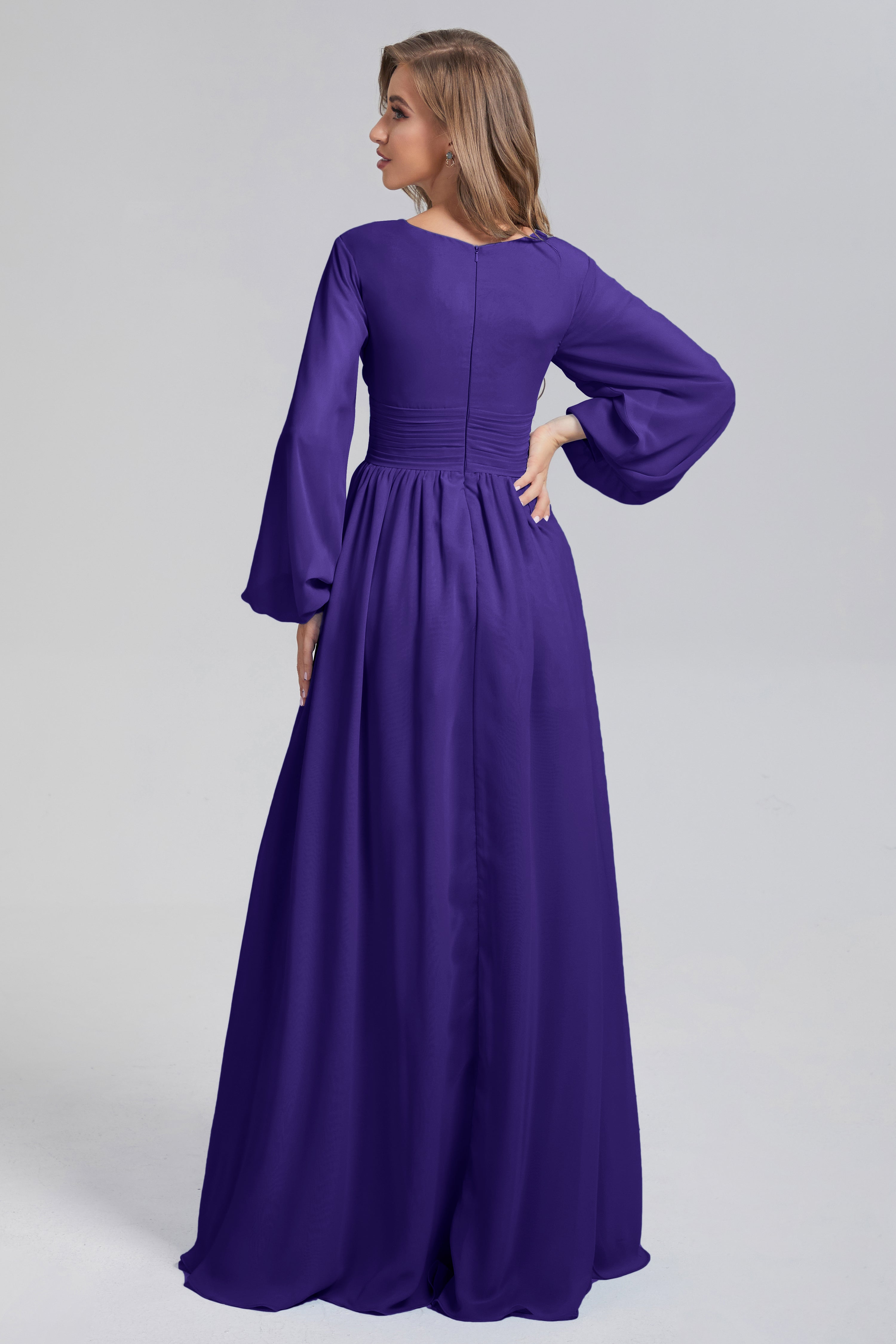 Split Long Sleeve Chiffon Prom Dresses