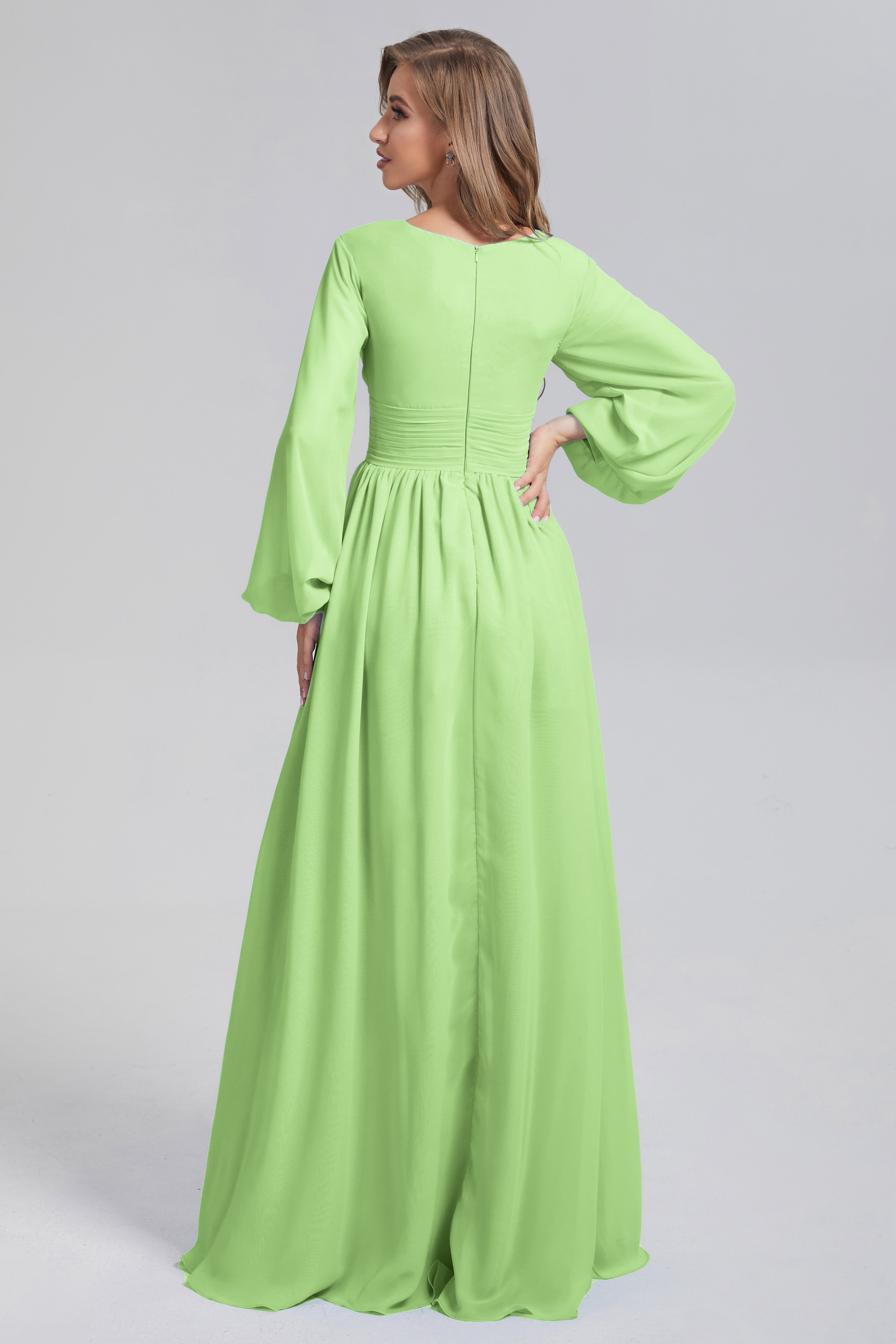 Split Long Sleeve Chiffon Prom Dresses