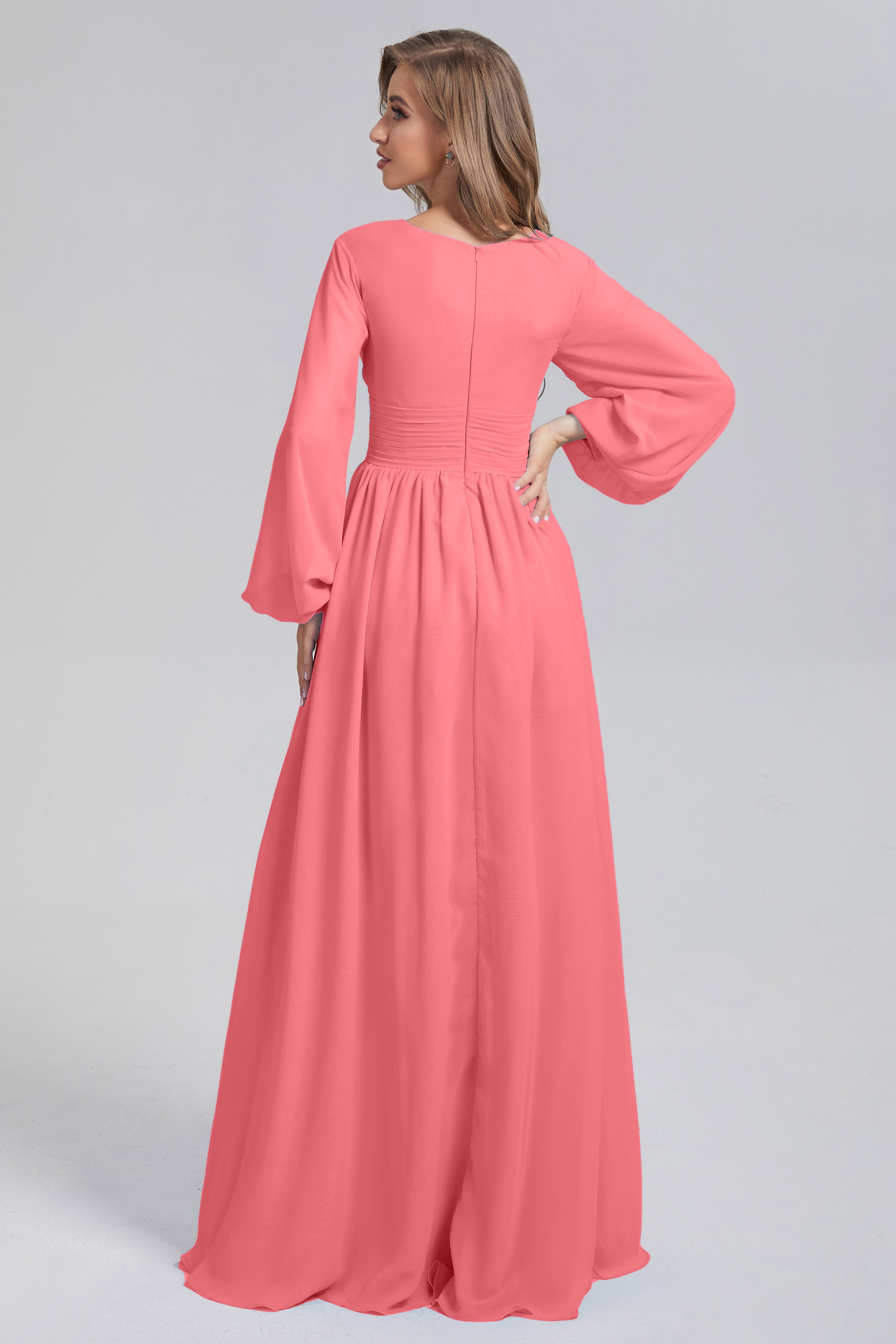 Split Long Sleeve Chiffon Prom Dresses