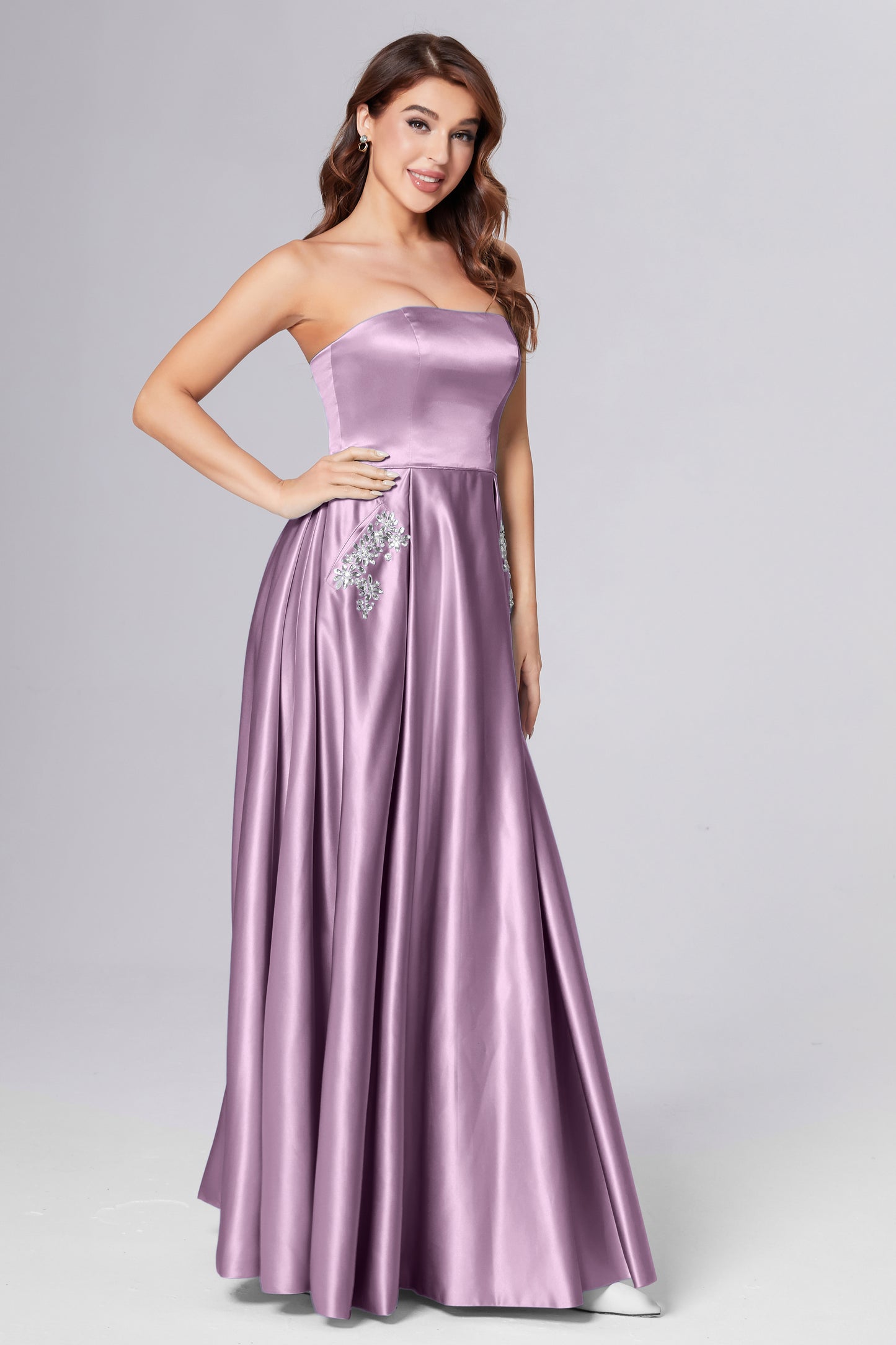 Strapless Beading Prom Dresses with Pockets