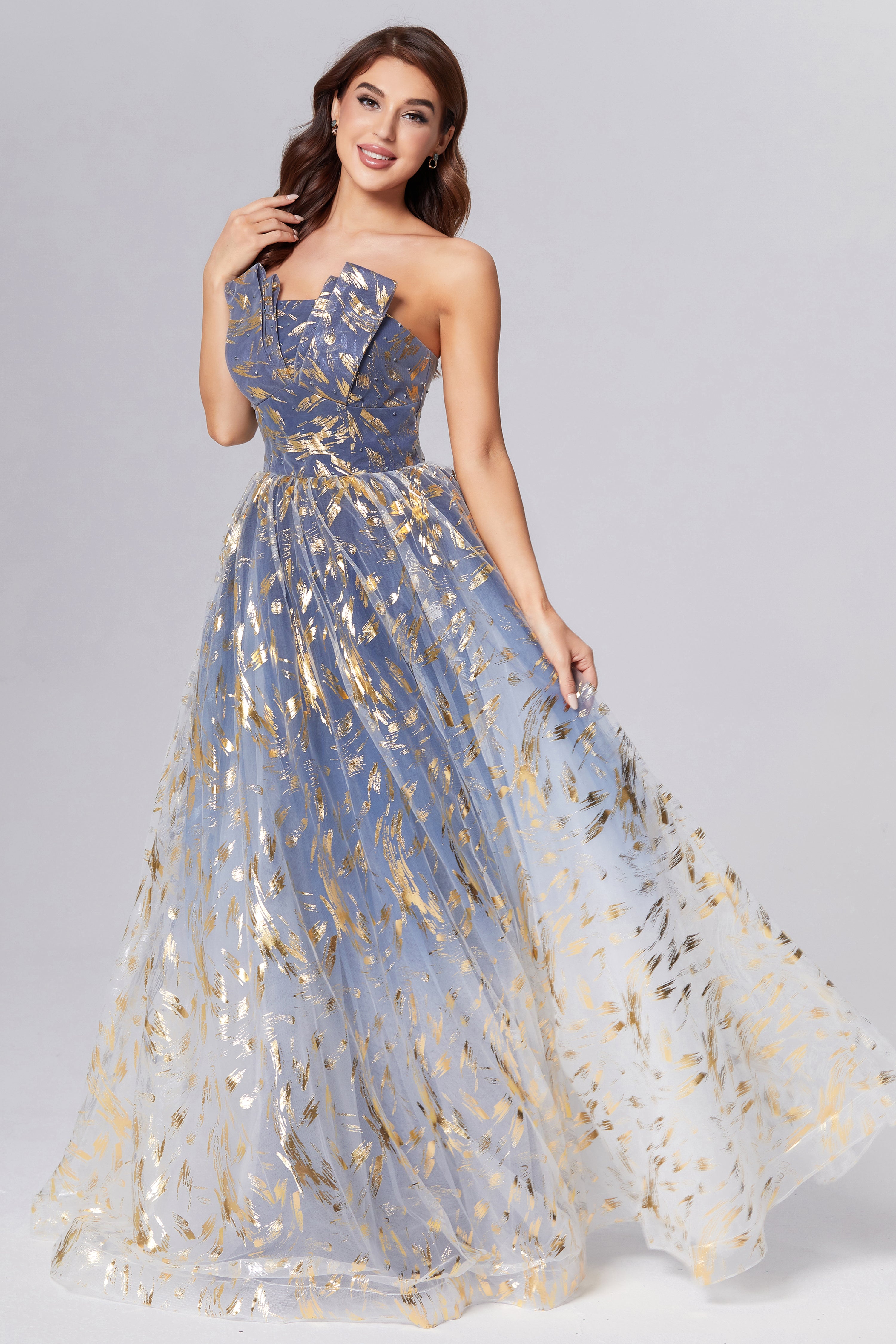 Strapless Ombre Satin Prom Dresses