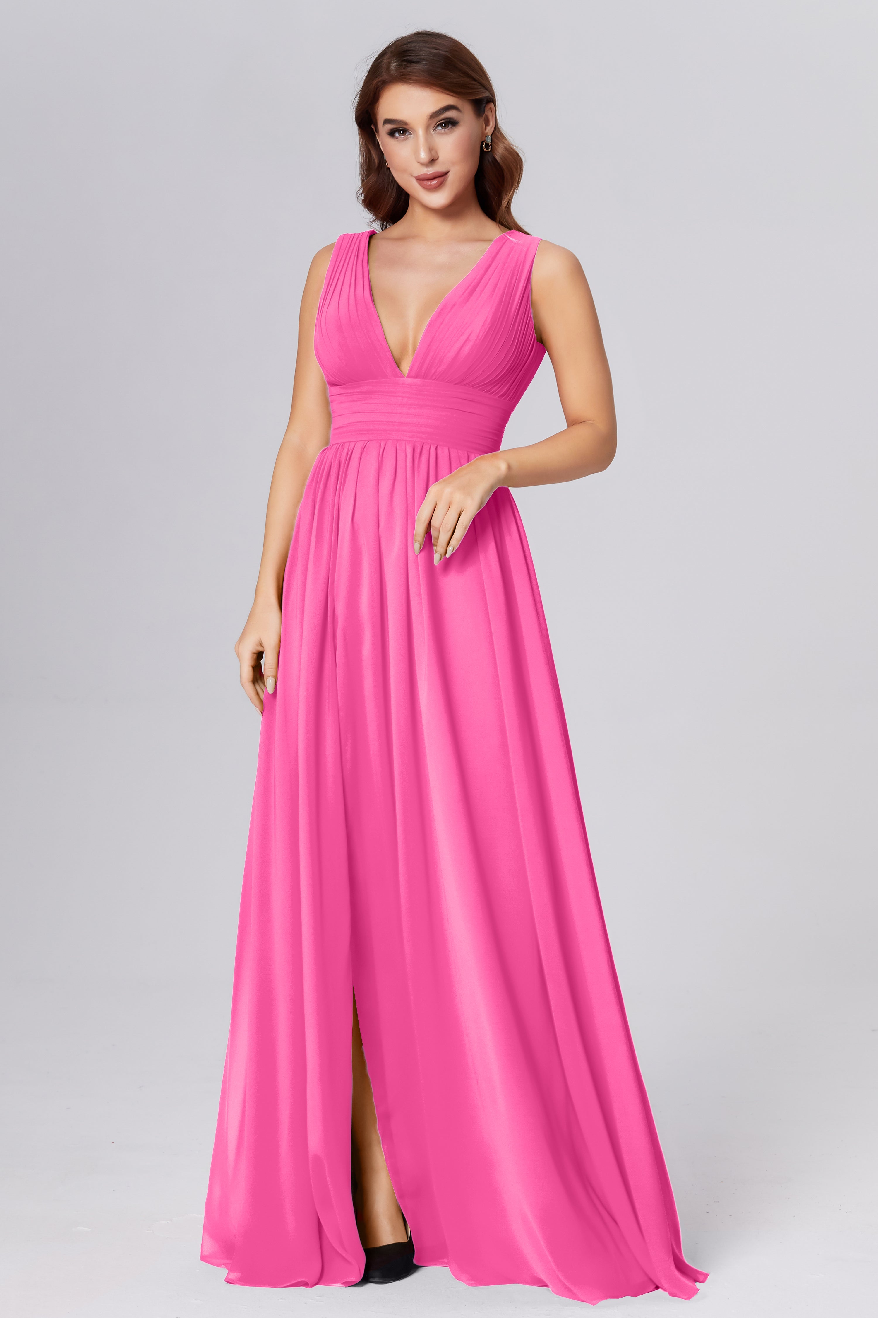 V-neck Backless Chiffon Prom Dresses