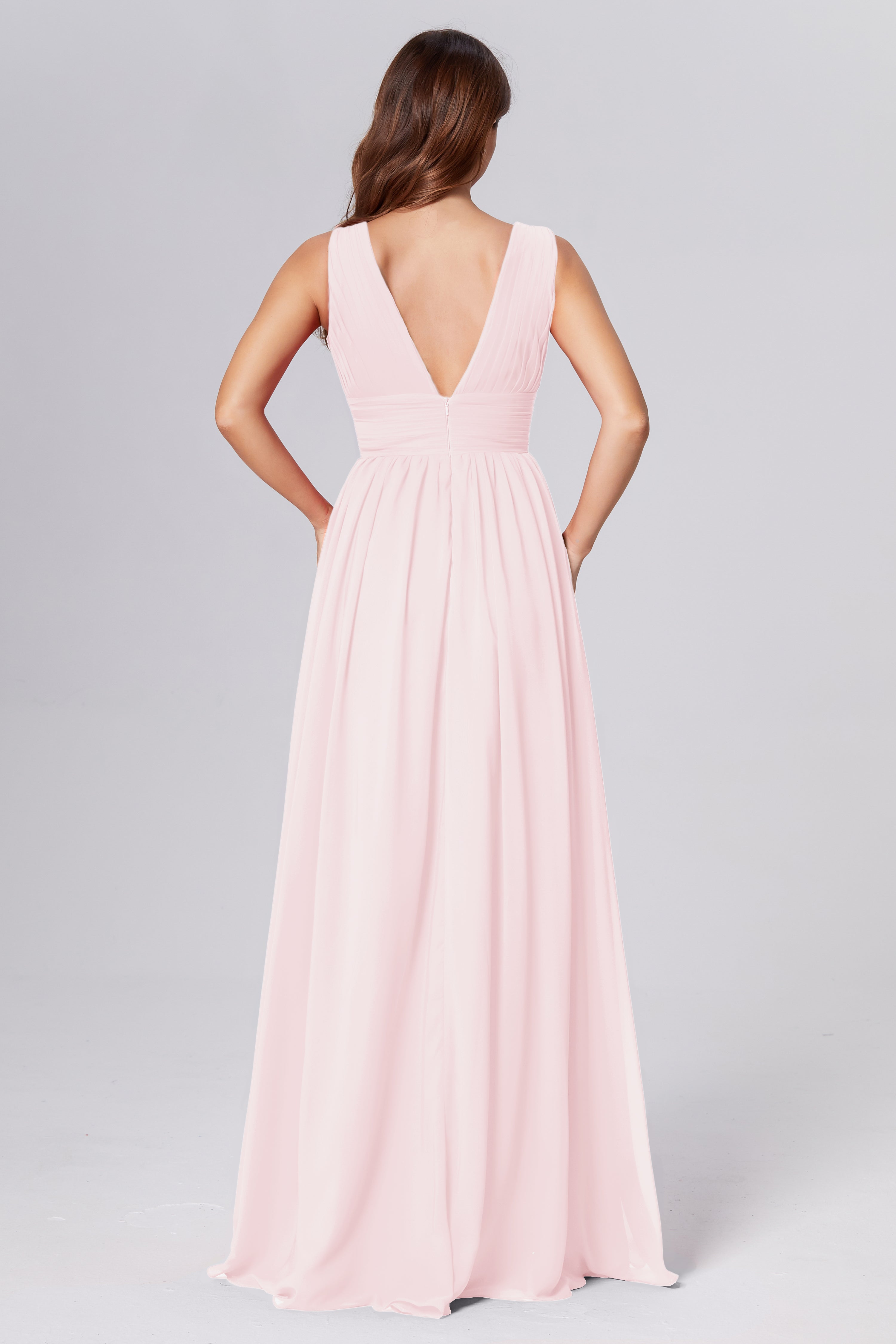 V-neck Backless Chiffon Prom Dresses