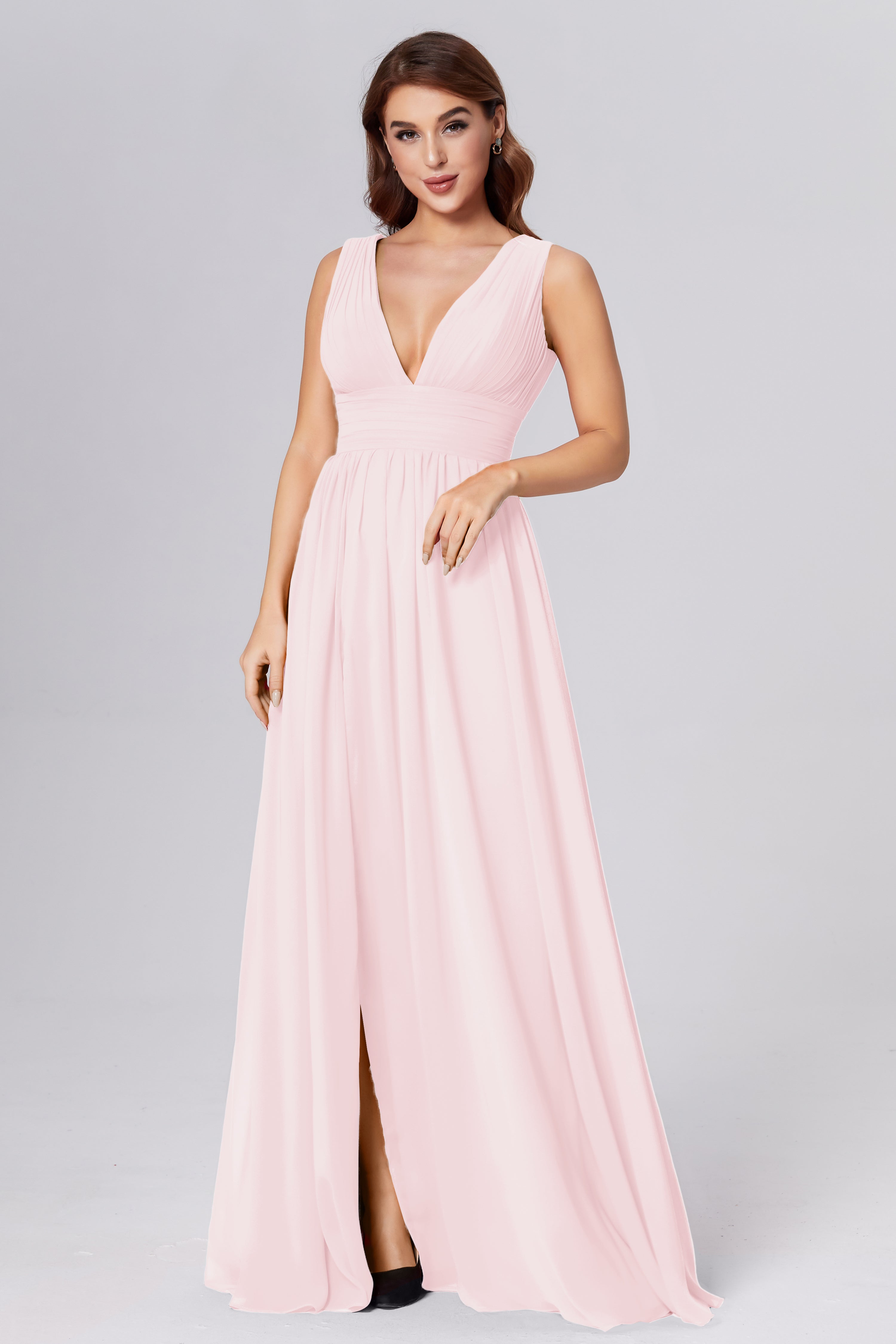 V-neck Backless Chiffon Prom Dresses