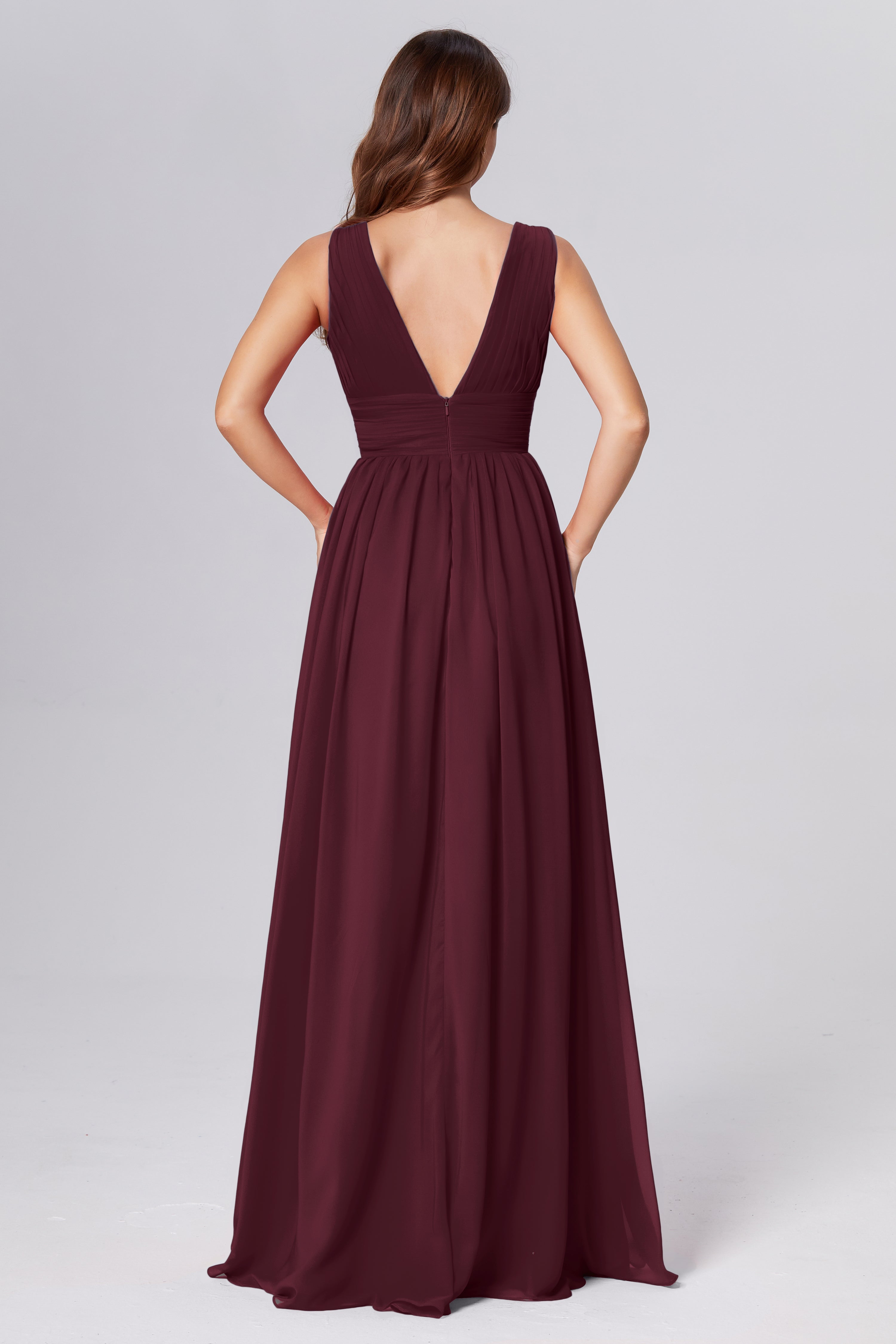 V-neck Backless Chiffon Prom Dresses