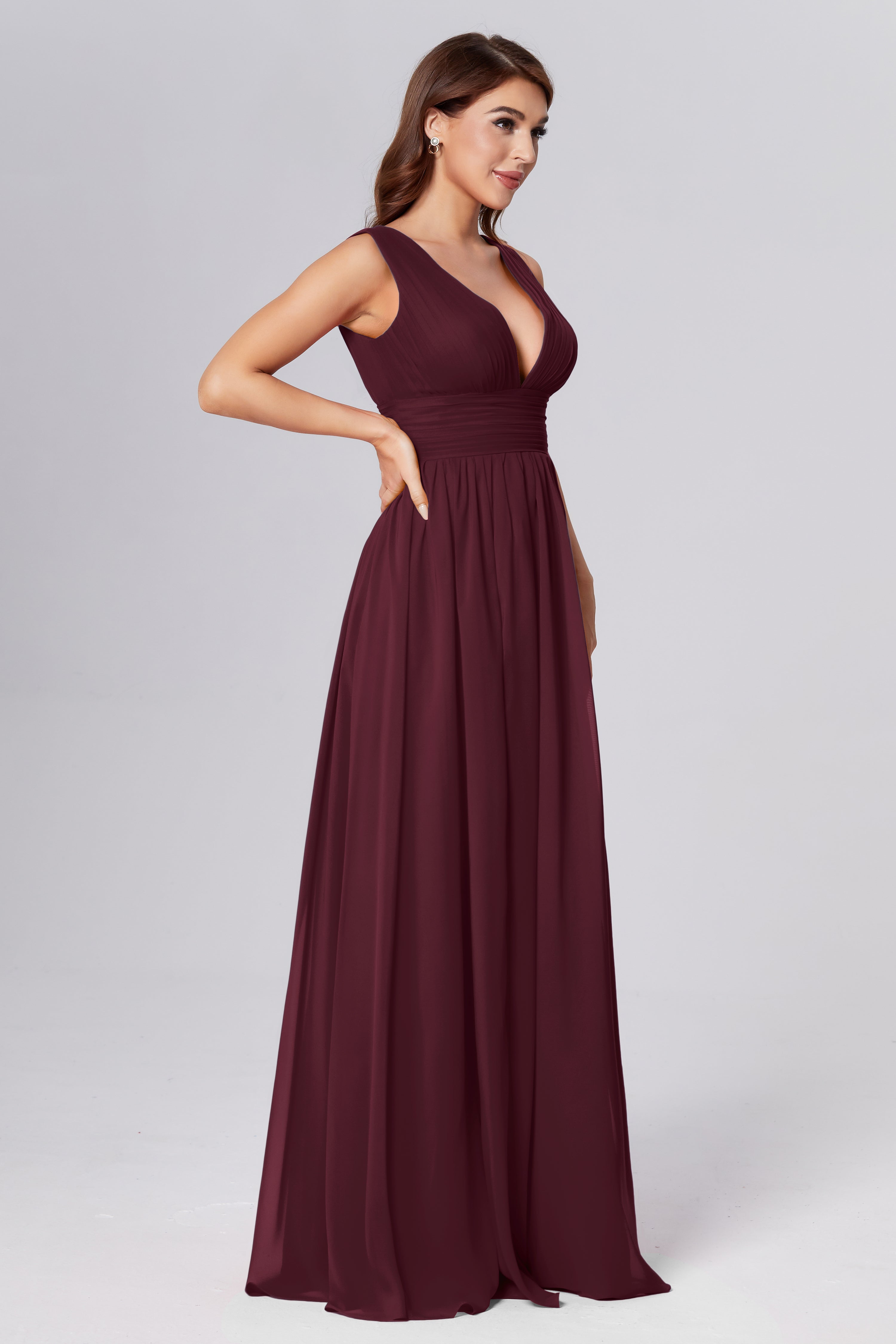 V-neck Backless Chiffon Prom Dresses