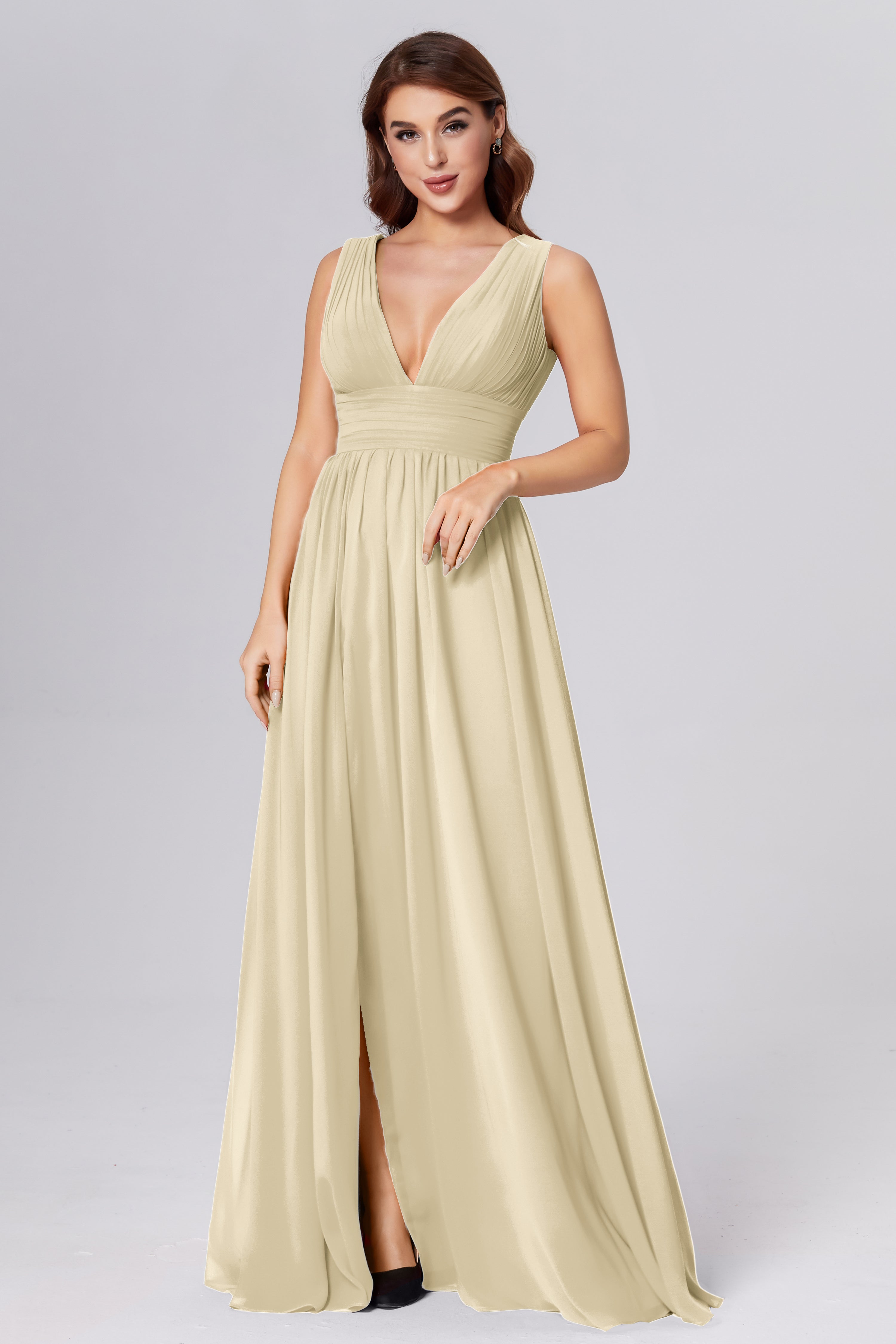 V-neck Backless Chiffon Prom Dresses