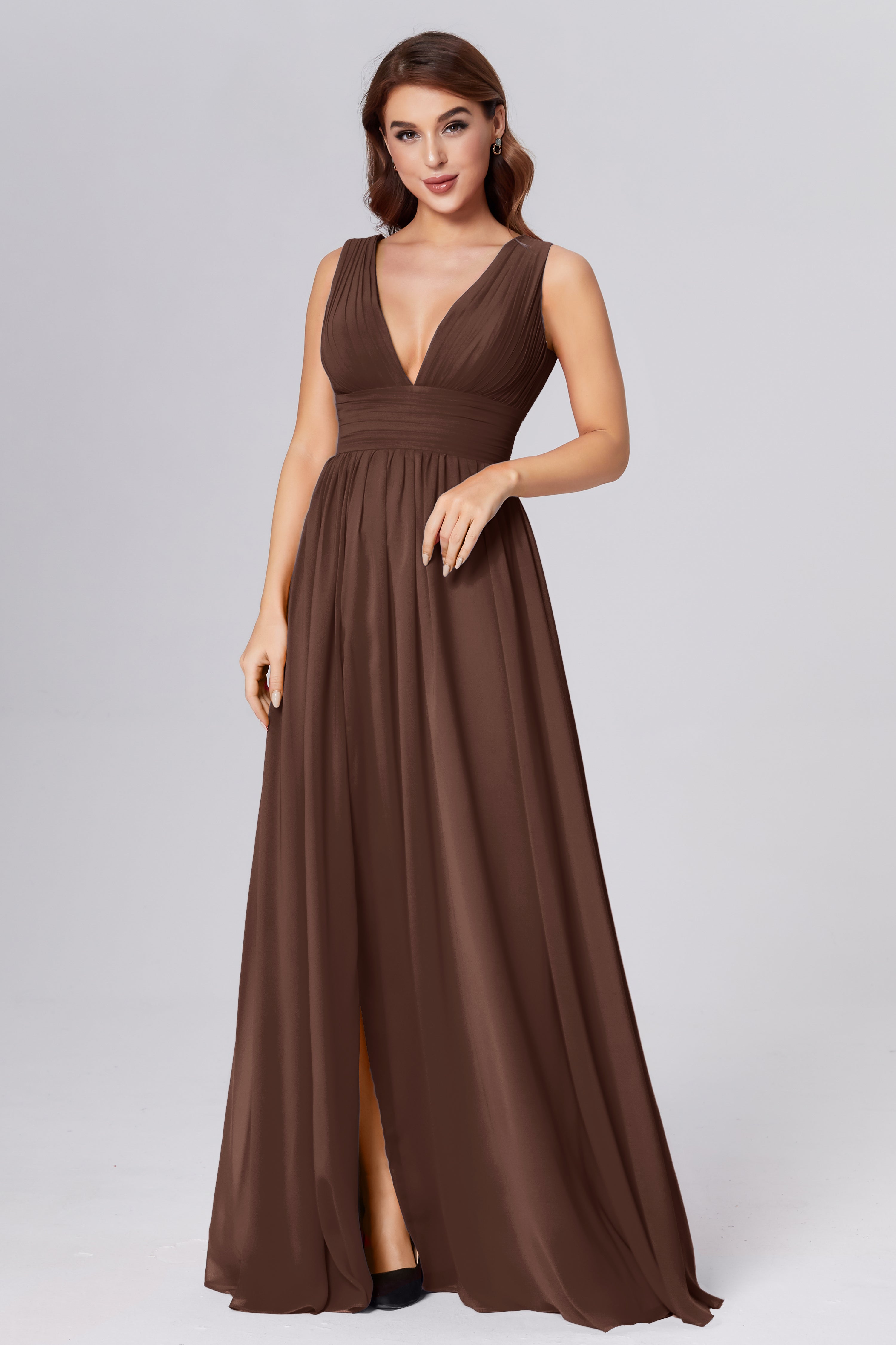 V-neck Backless Chiffon Prom Dresses