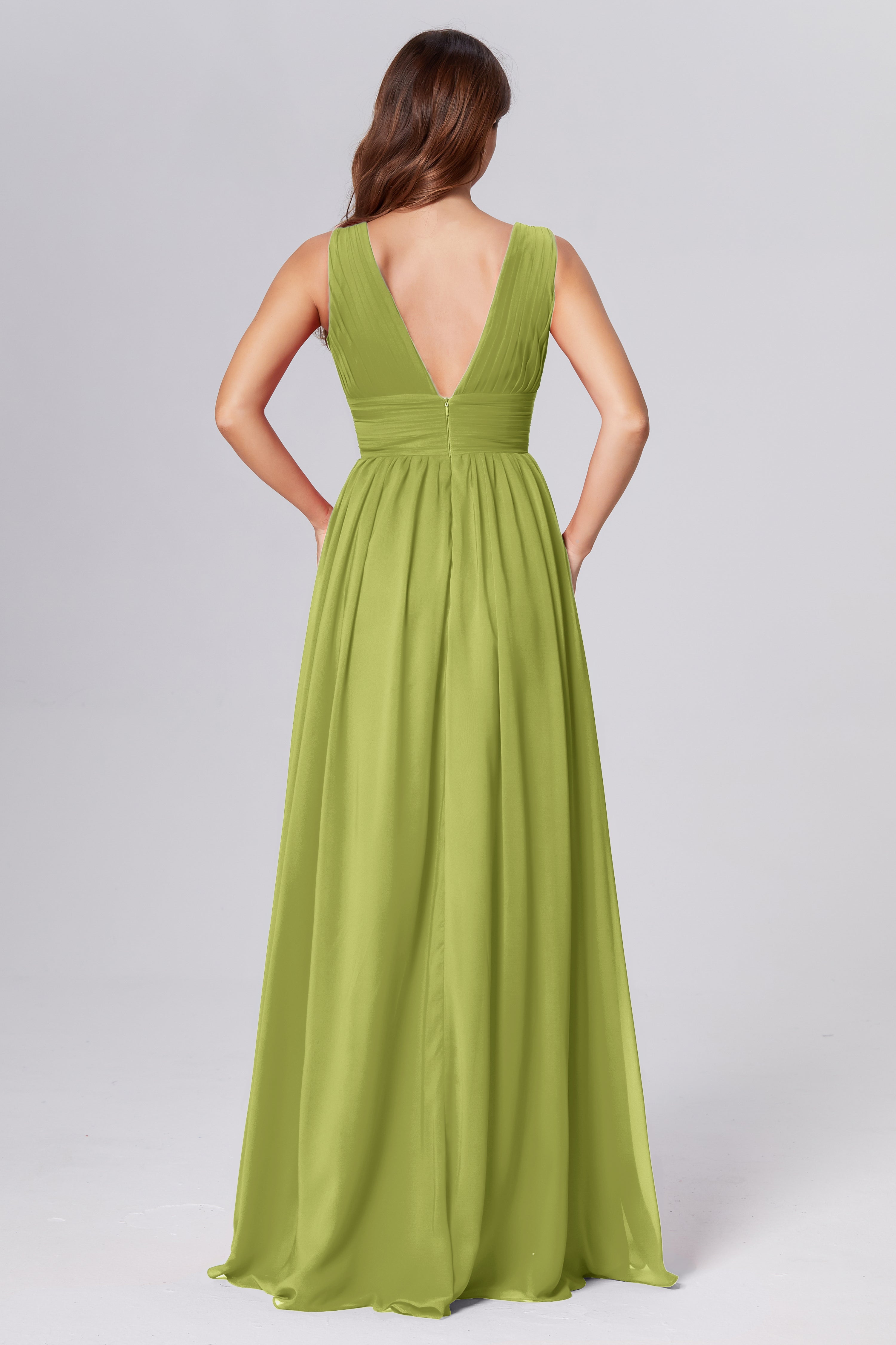 V-neck Backless Chiffon Prom Dresses