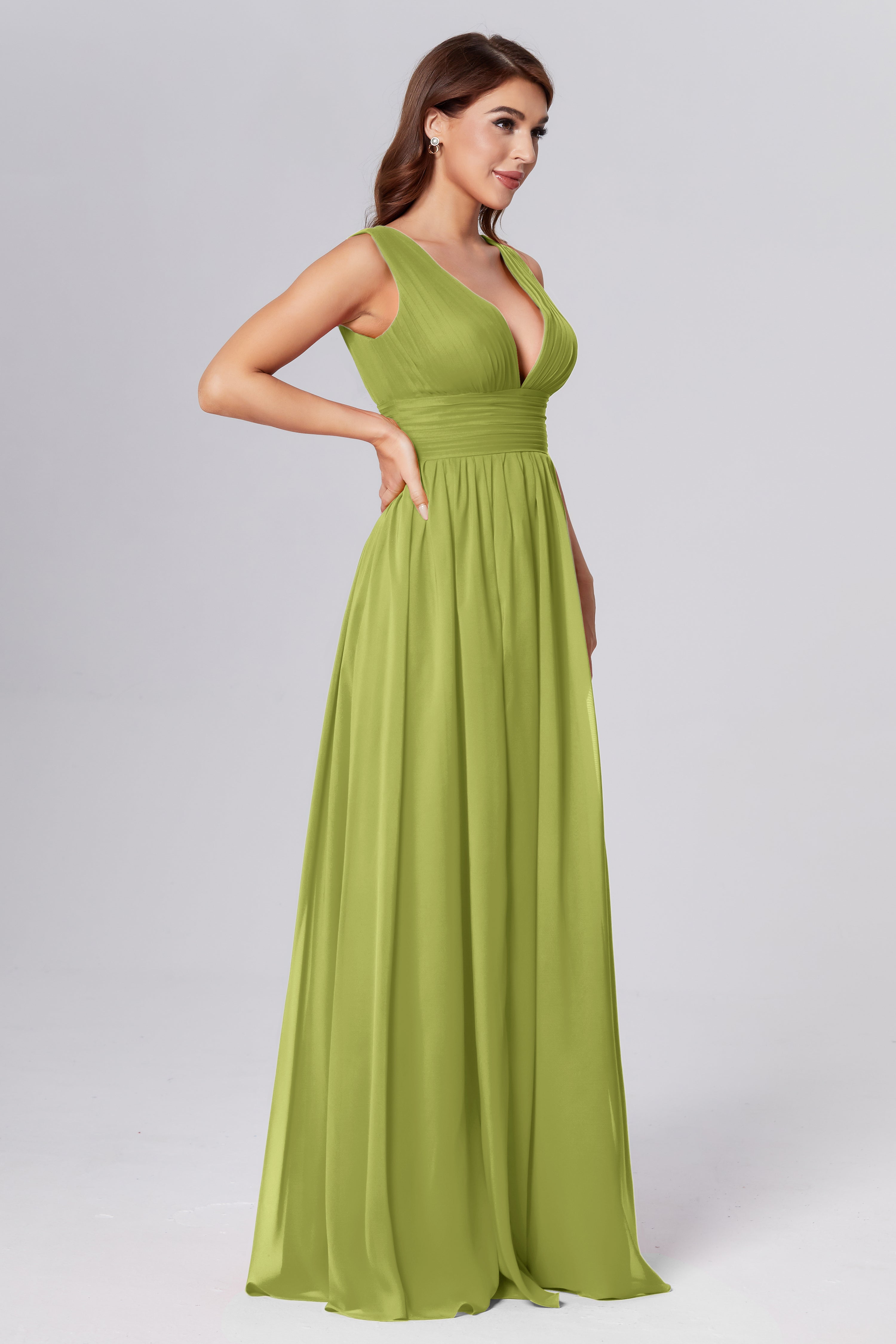 V-neck Backless Chiffon Prom Dresses