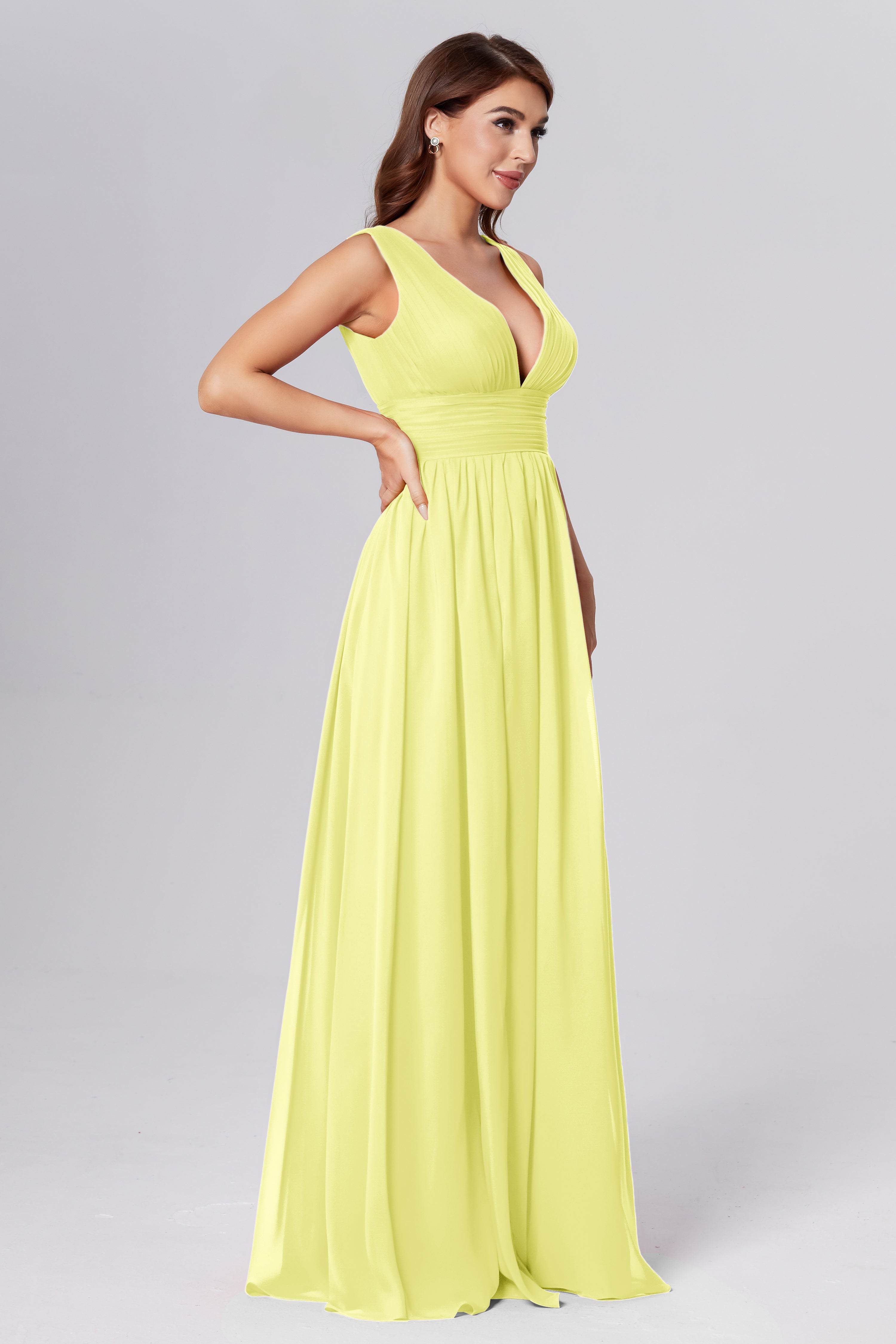 V-neck Backless Chiffon Prom Dresses