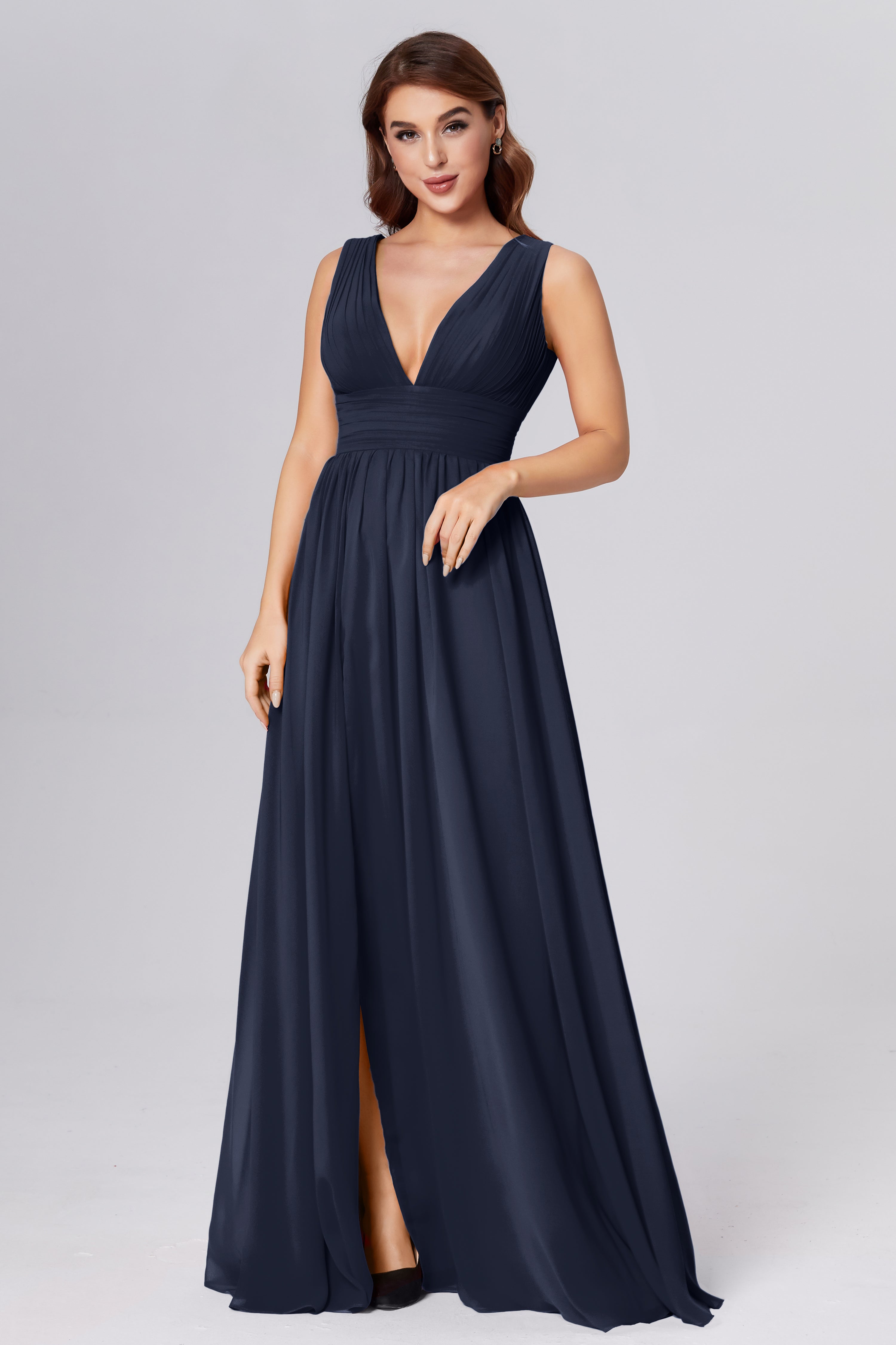 V-neck Backless Chiffon Prom Dresses