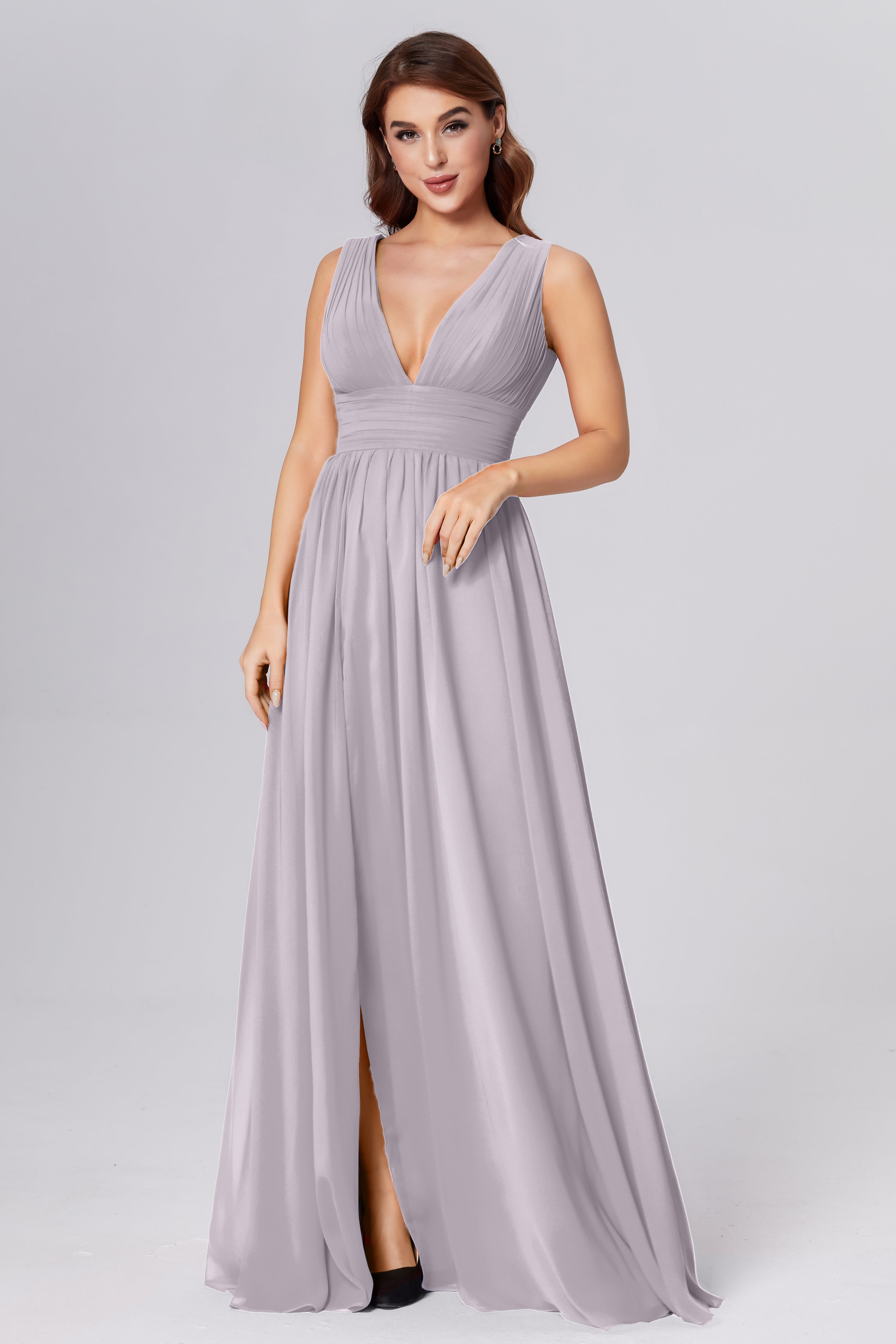 V-neck Backless Chiffon Prom Dresses