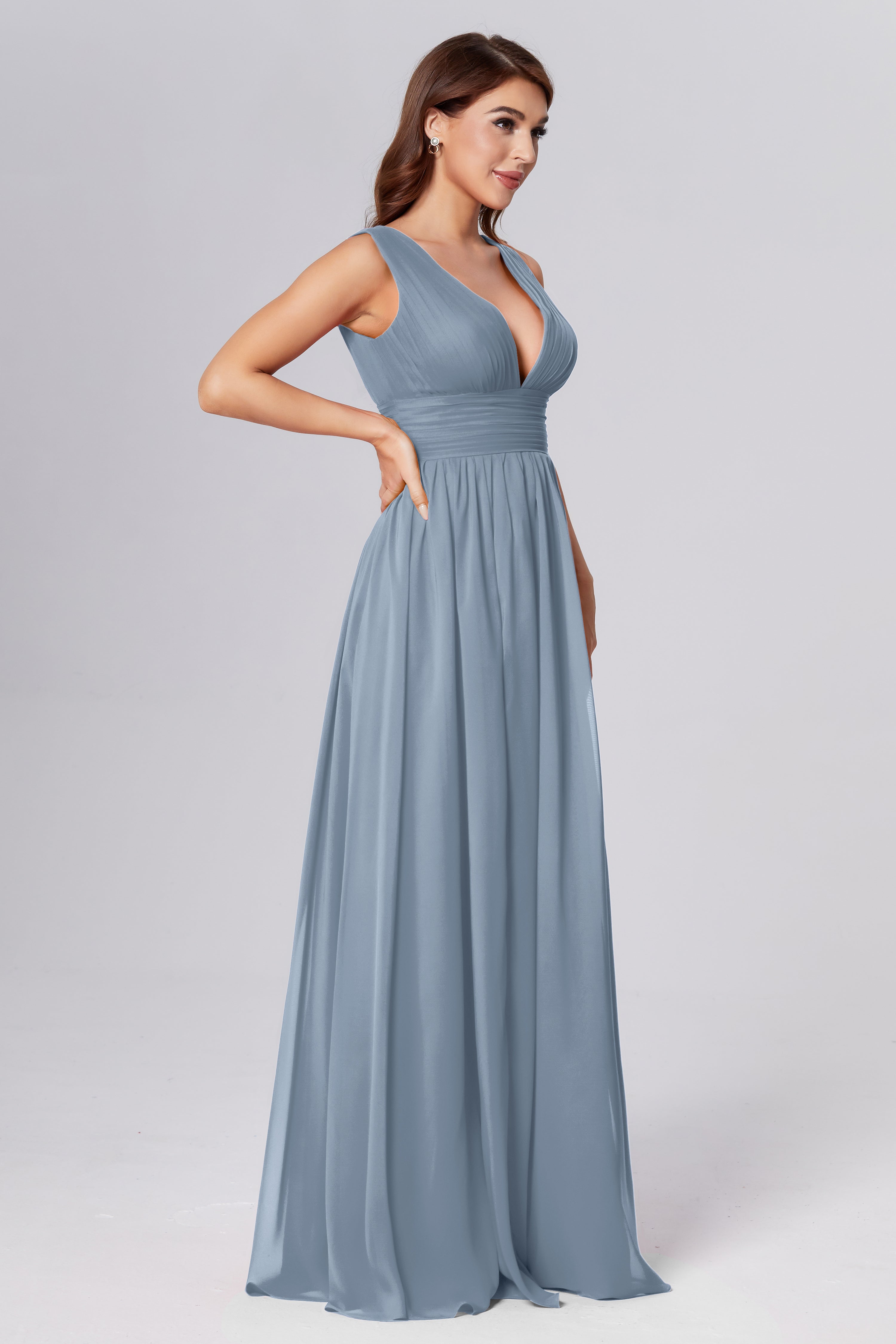 V-neck Backless Chiffon Prom Dresses