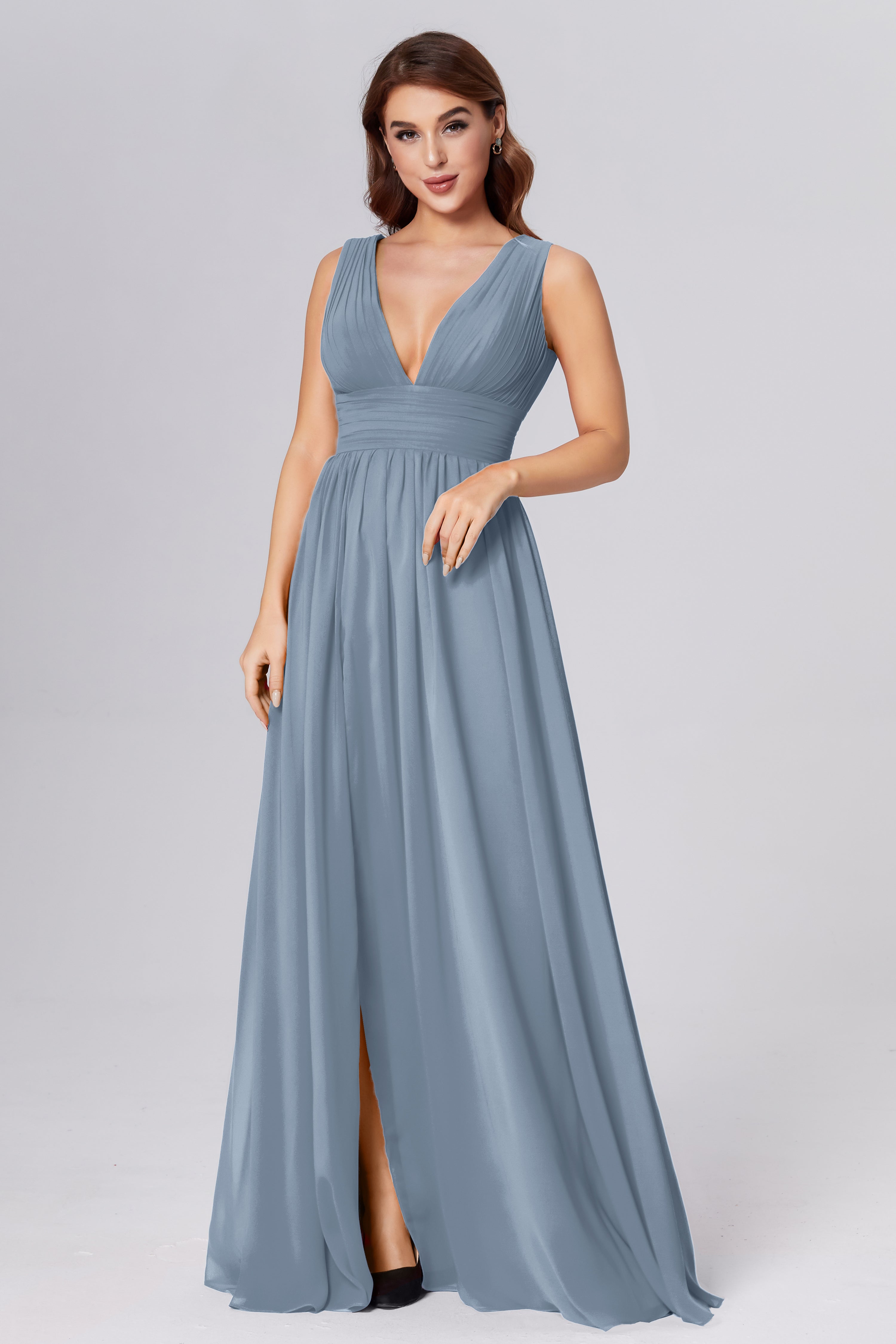 V-neck Backless Chiffon Prom Dresses