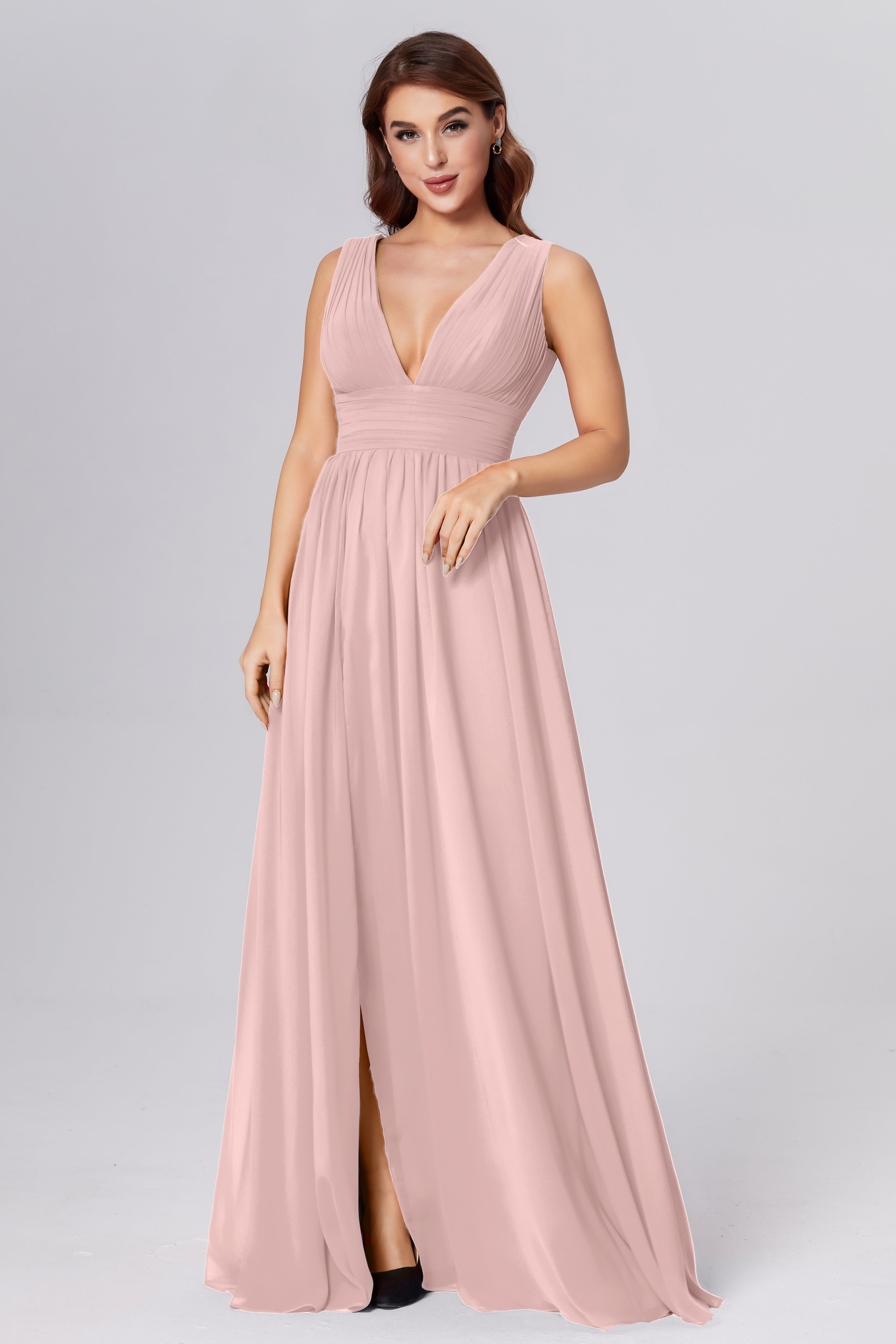 V-neck Backless Chiffon Prom Dresses