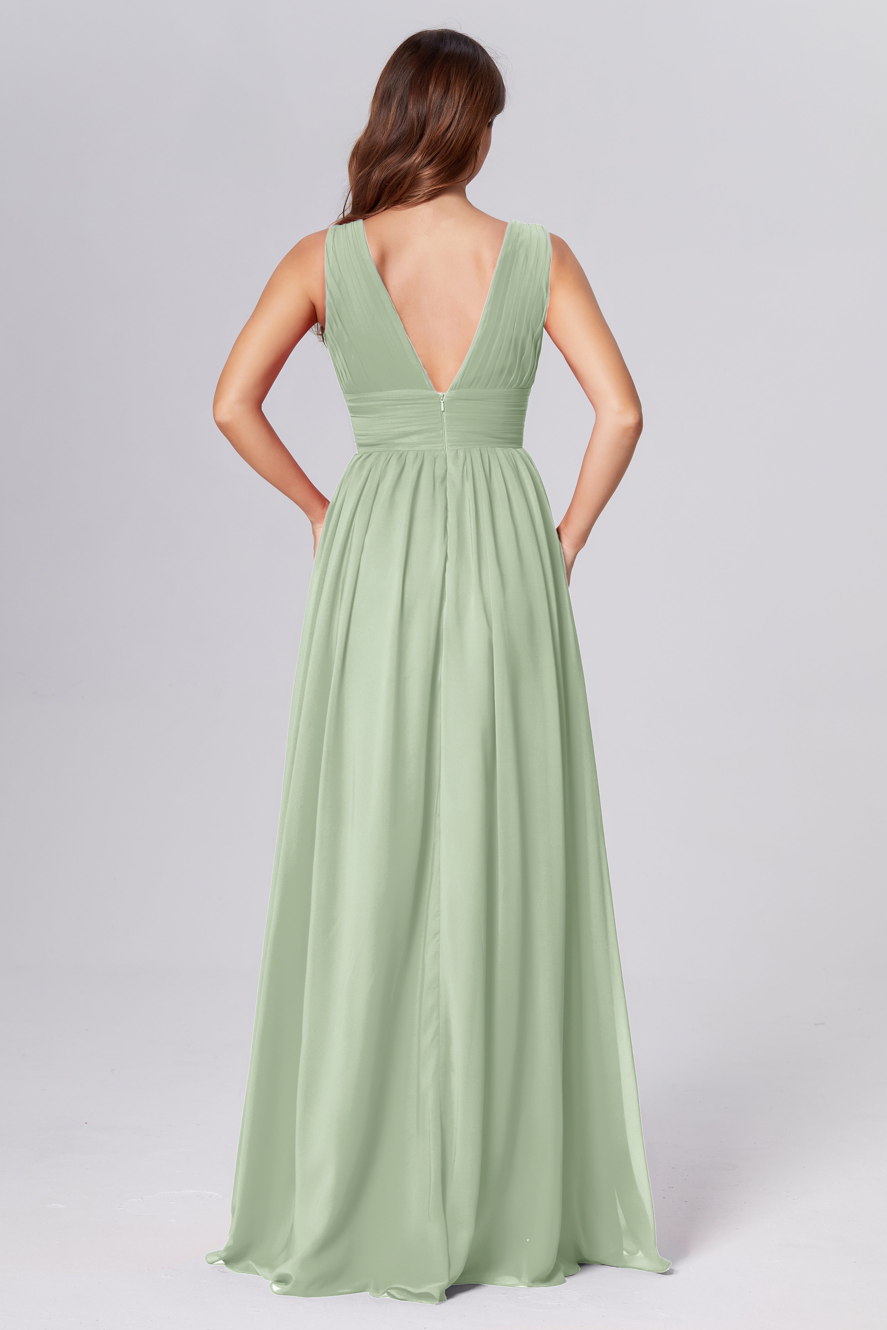 V-neck Backless Chiffon Prom Dresses