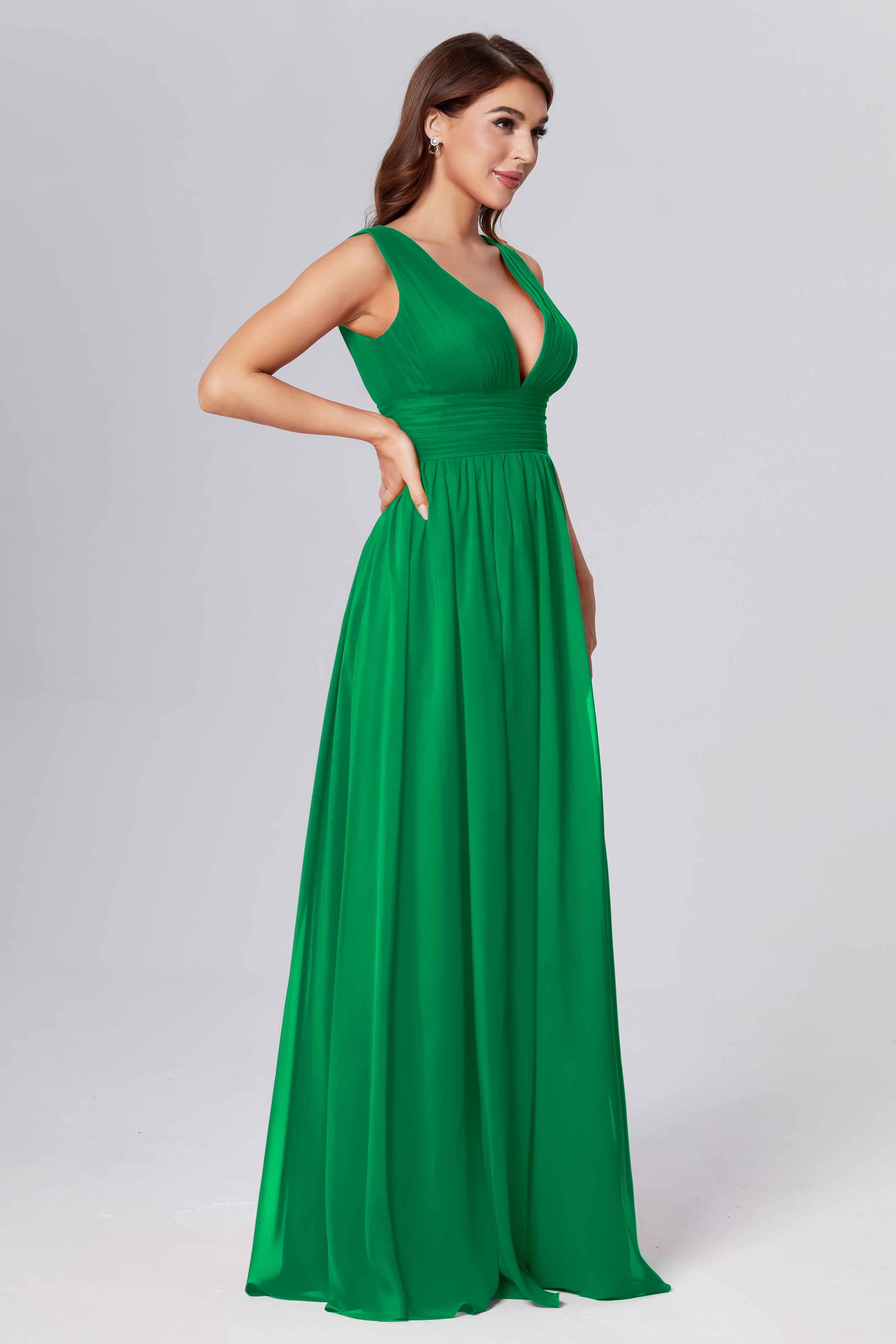 V-neck Backless Chiffon Prom Dresses