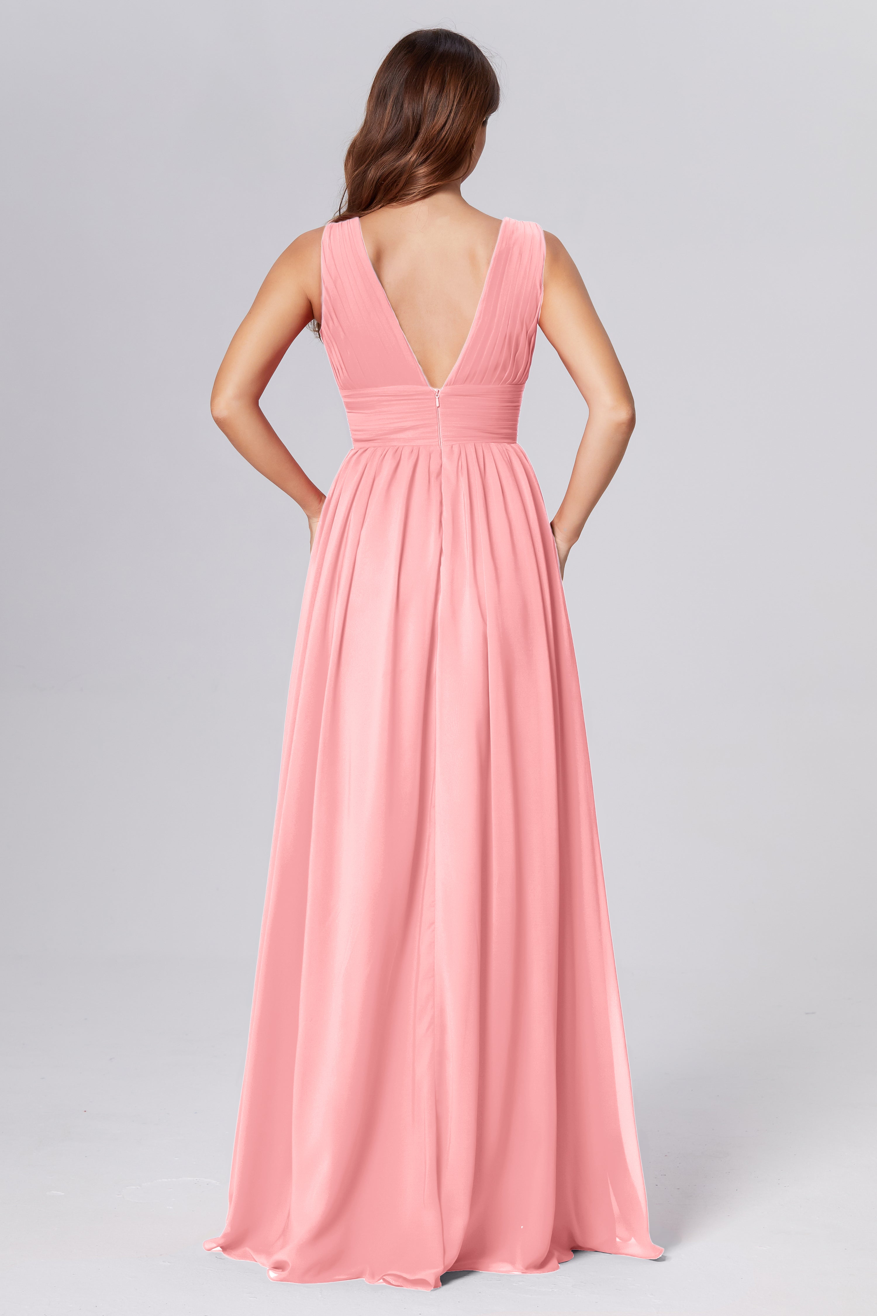 V-neck Backless Chiffon Prom Dresses