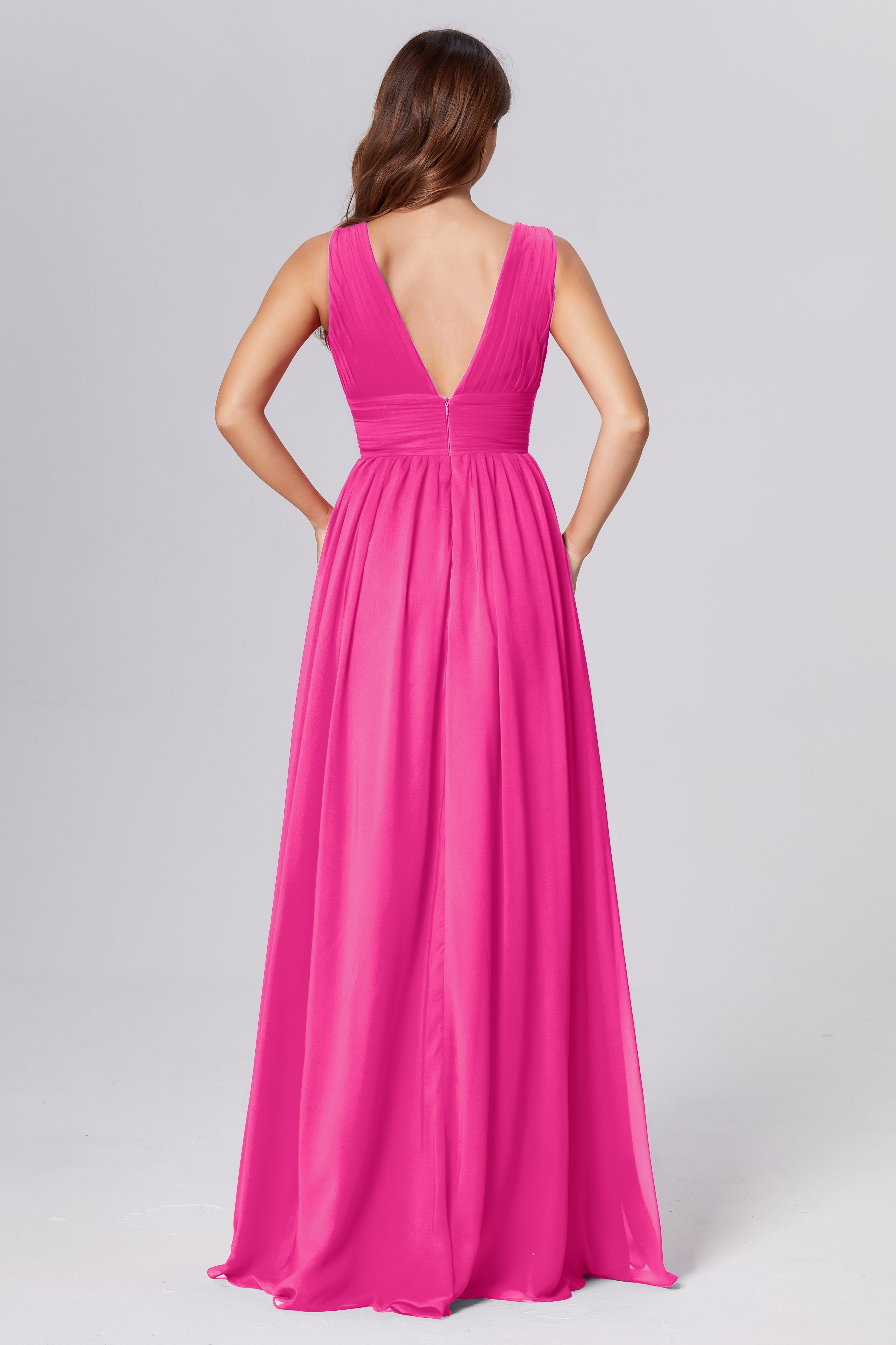 V-neck Backless Chiffon Prom Dresses