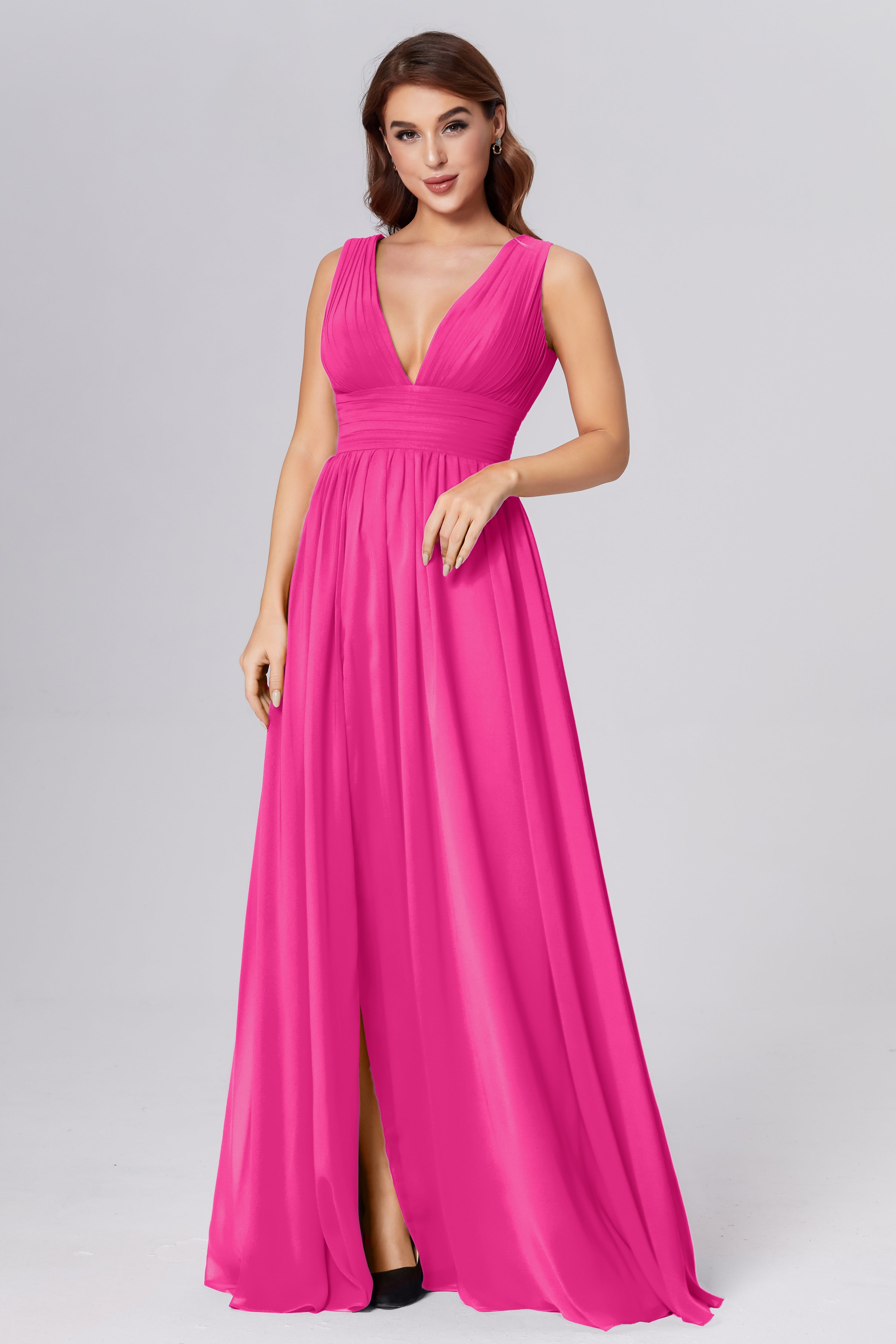 V-neck Backless Chiffon Prom Dresses