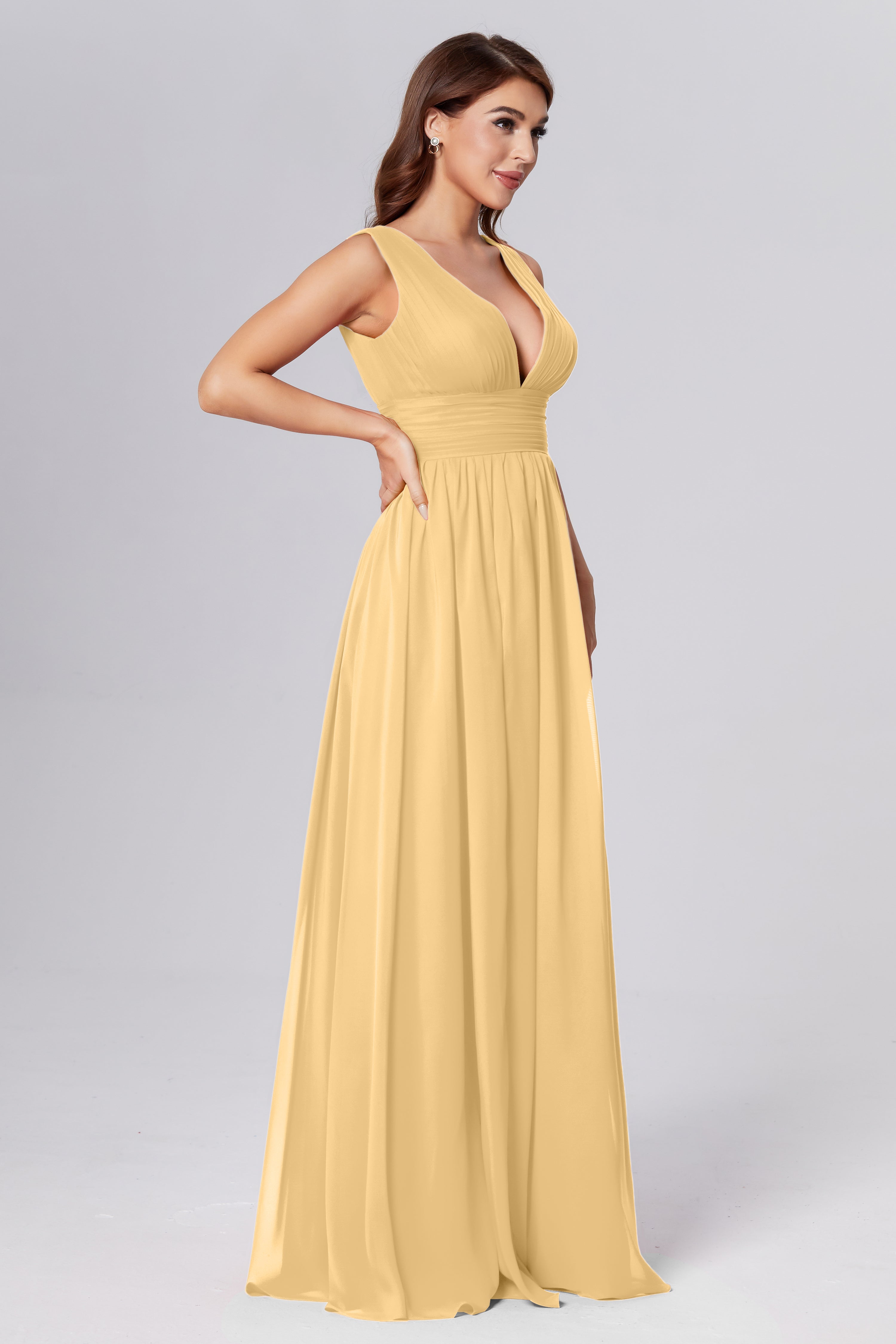 V-neck Backless Chiffon Prom Dresses