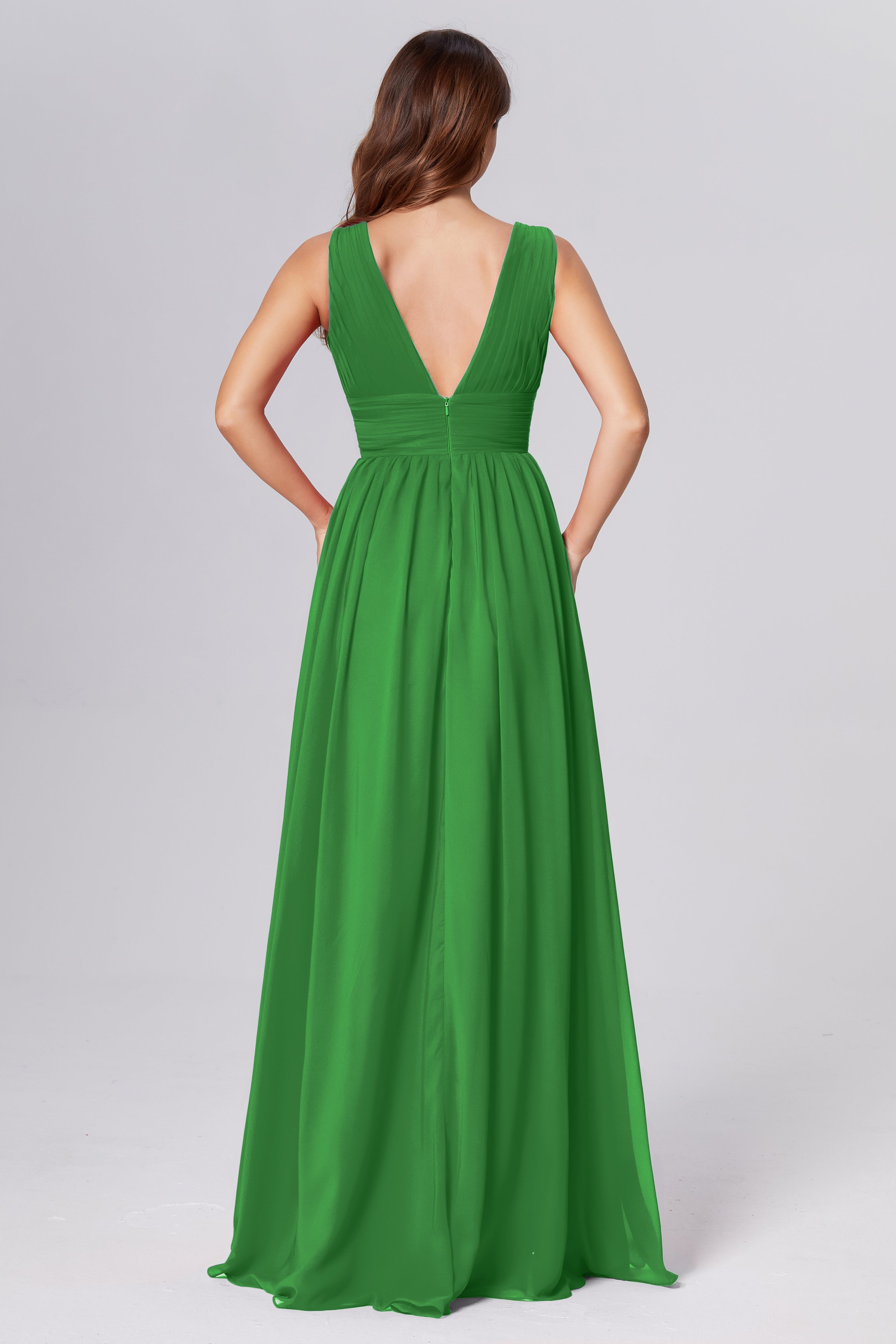 V-neck Backless Chiffon Prom Dresses