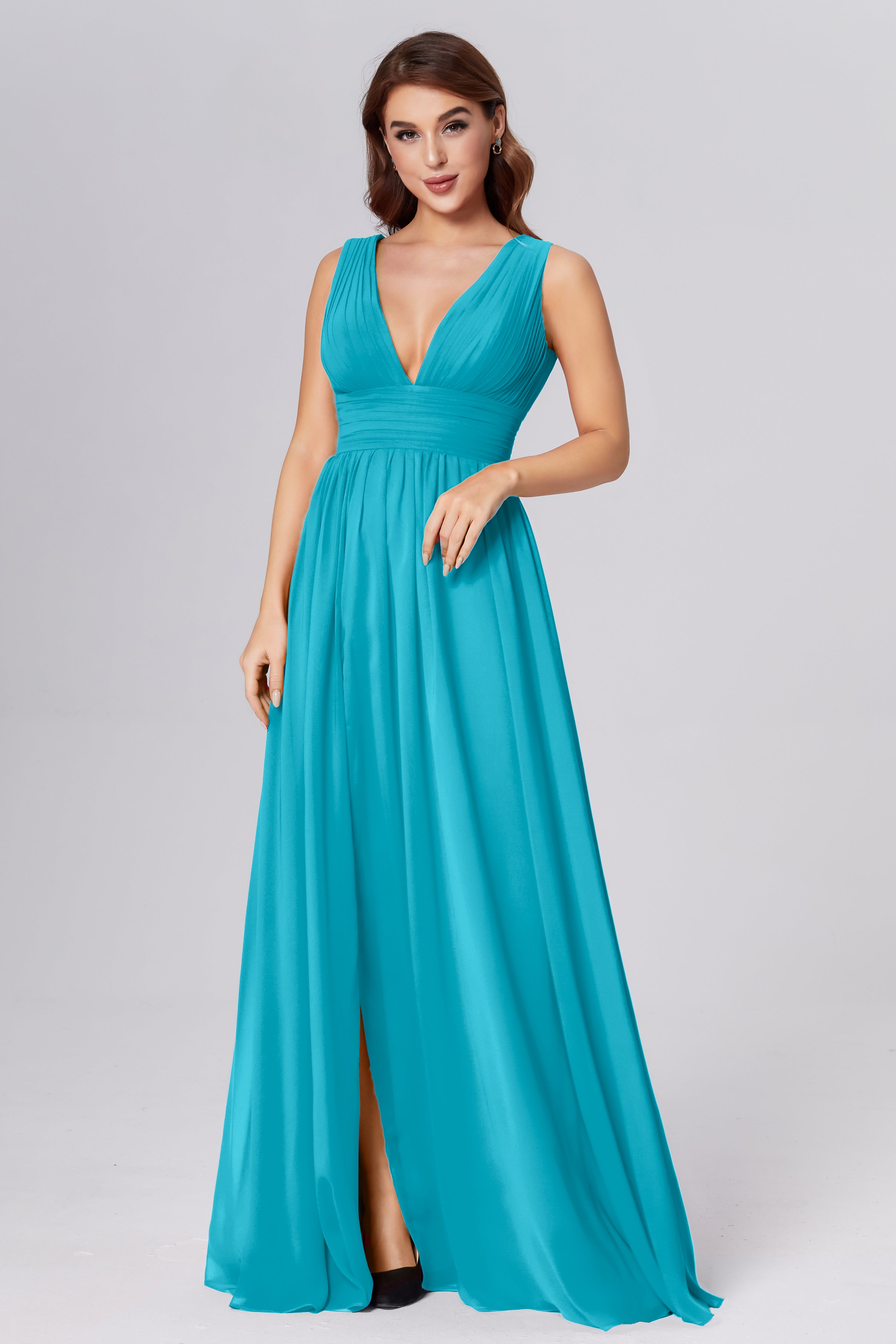 V-neck Backless Chiffon Prom Dresses