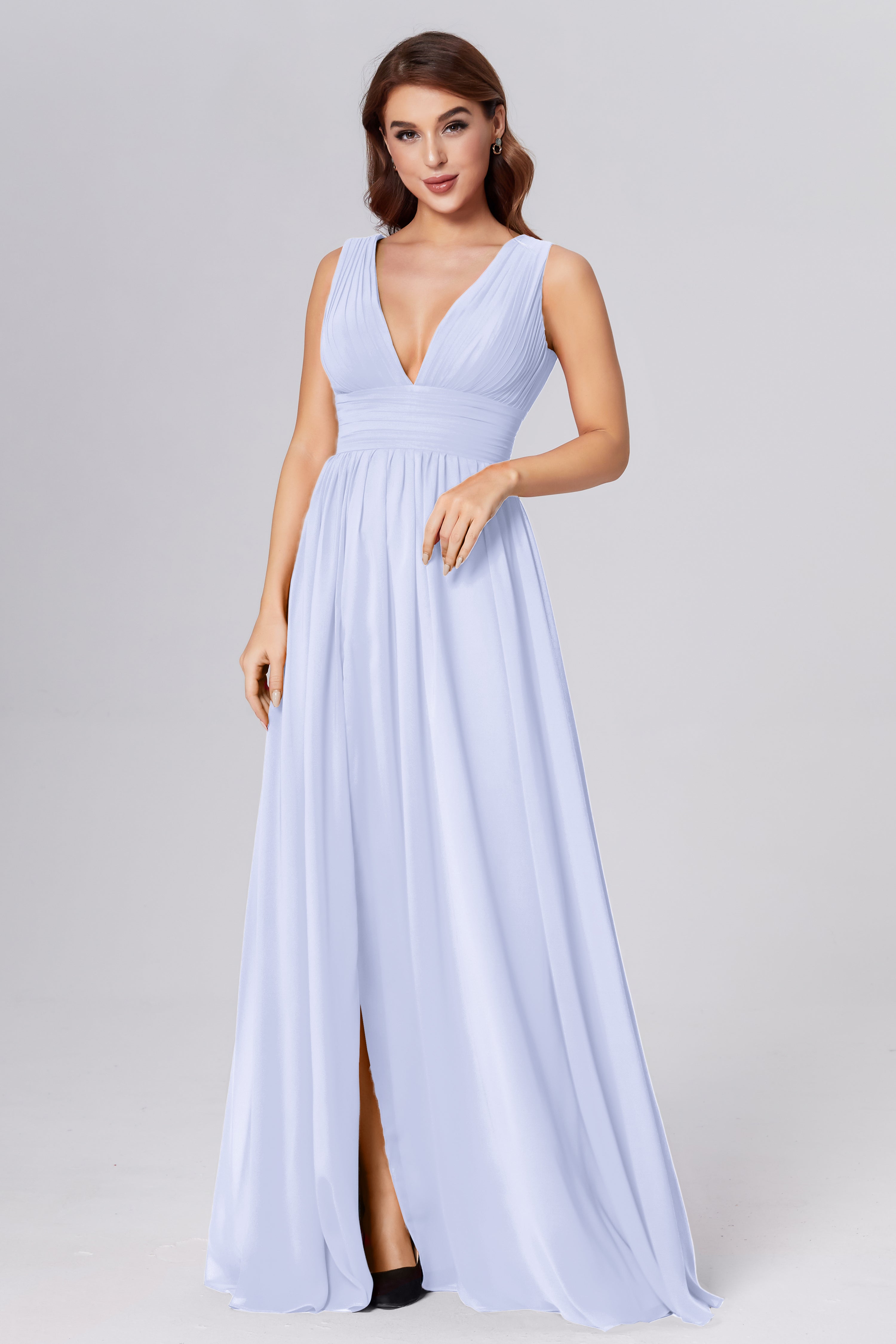 V-neck Backless Chiffon Prom Dresses