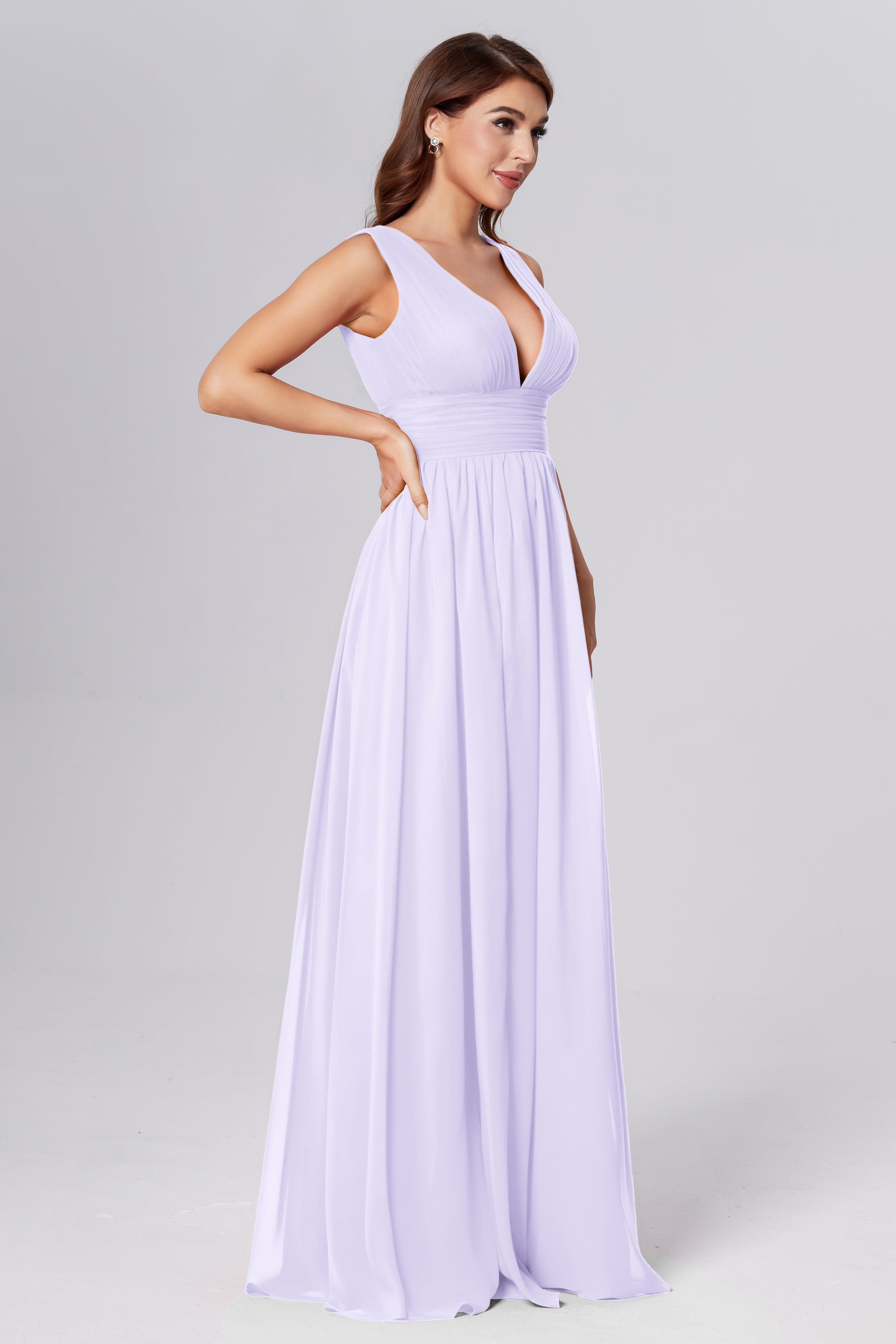 V-neck Backless Chiffon Prom Dresses